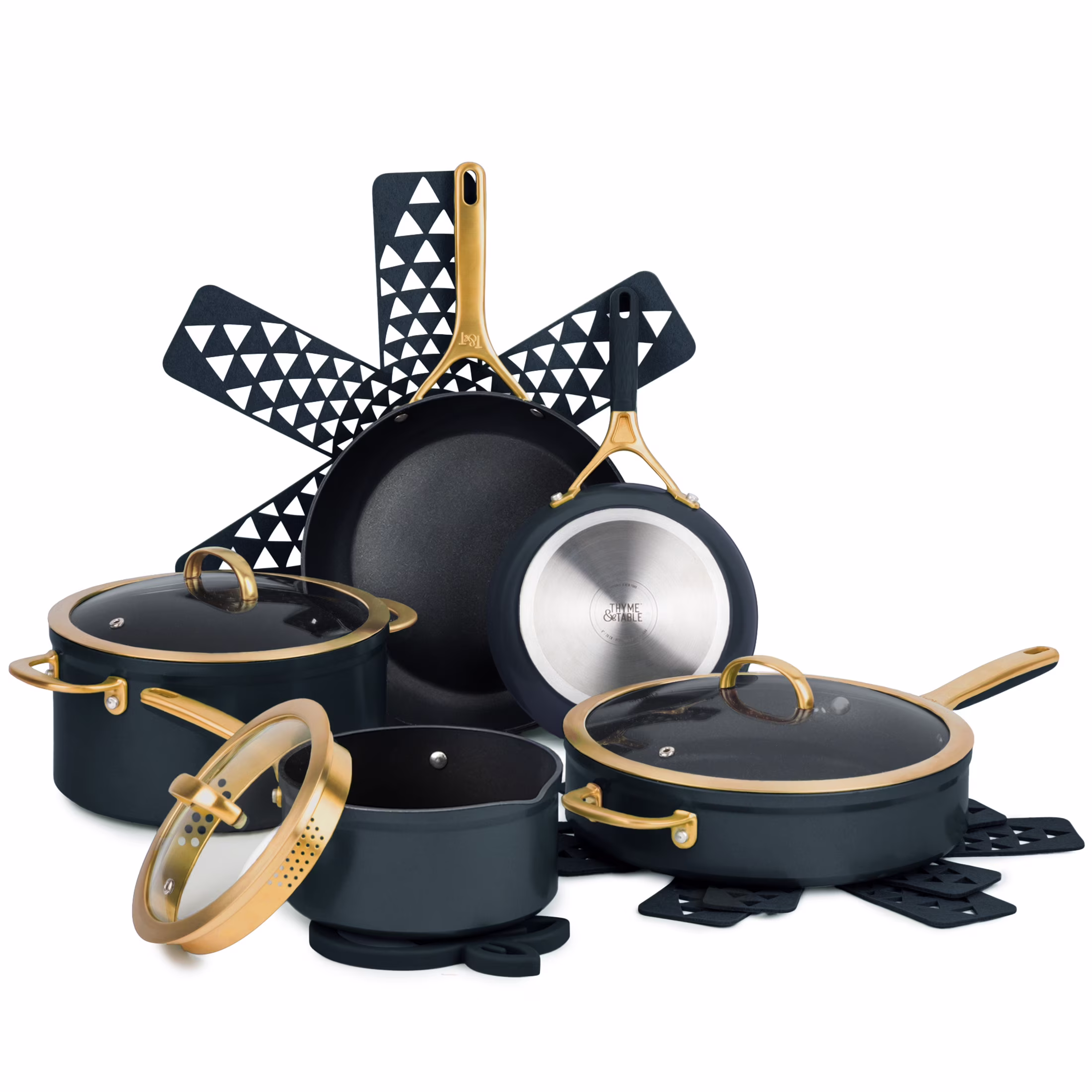Thyme & Table 12-Piece Non-Stick Supreme Cookware Set, Pots and Pans Set - Cream