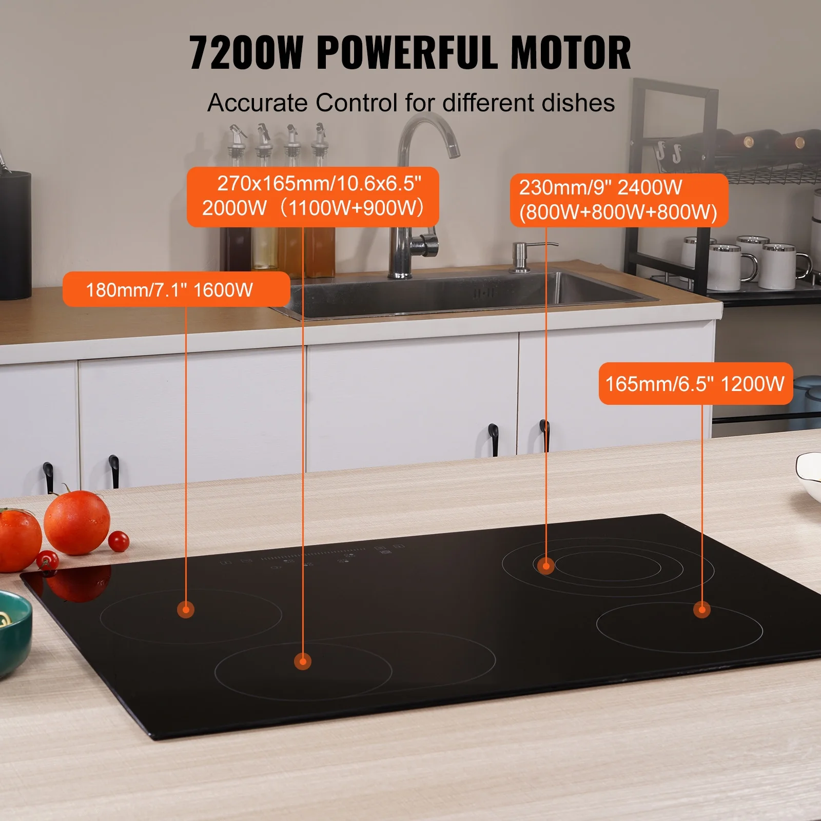 KFFKFF 7200W Electric Ceramic Cooktop, 30