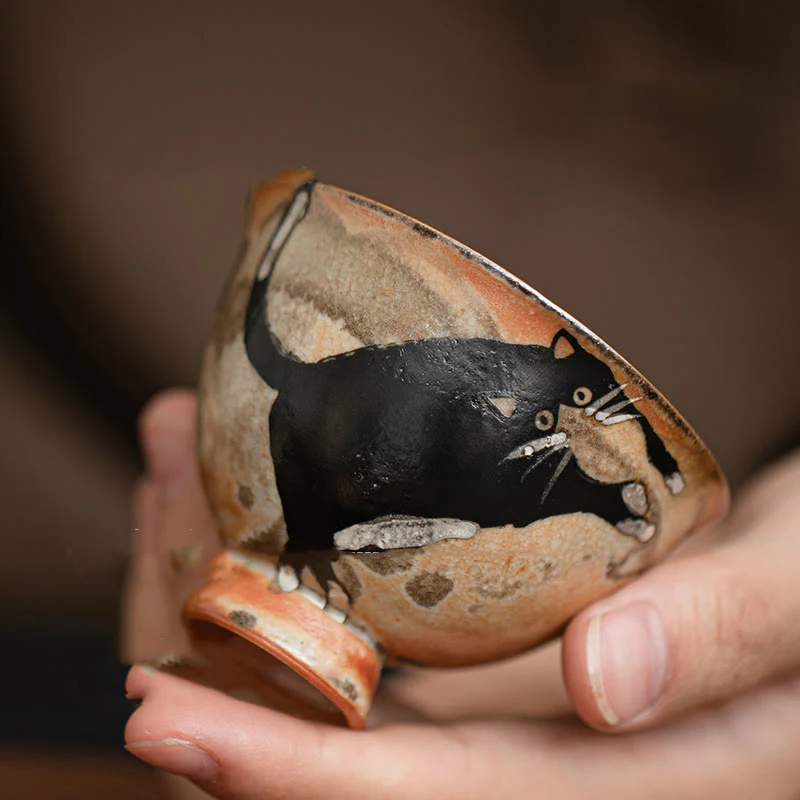 Buddha Stones Small Cute Cat Teacup Kung Fu Tea Cup 60ml