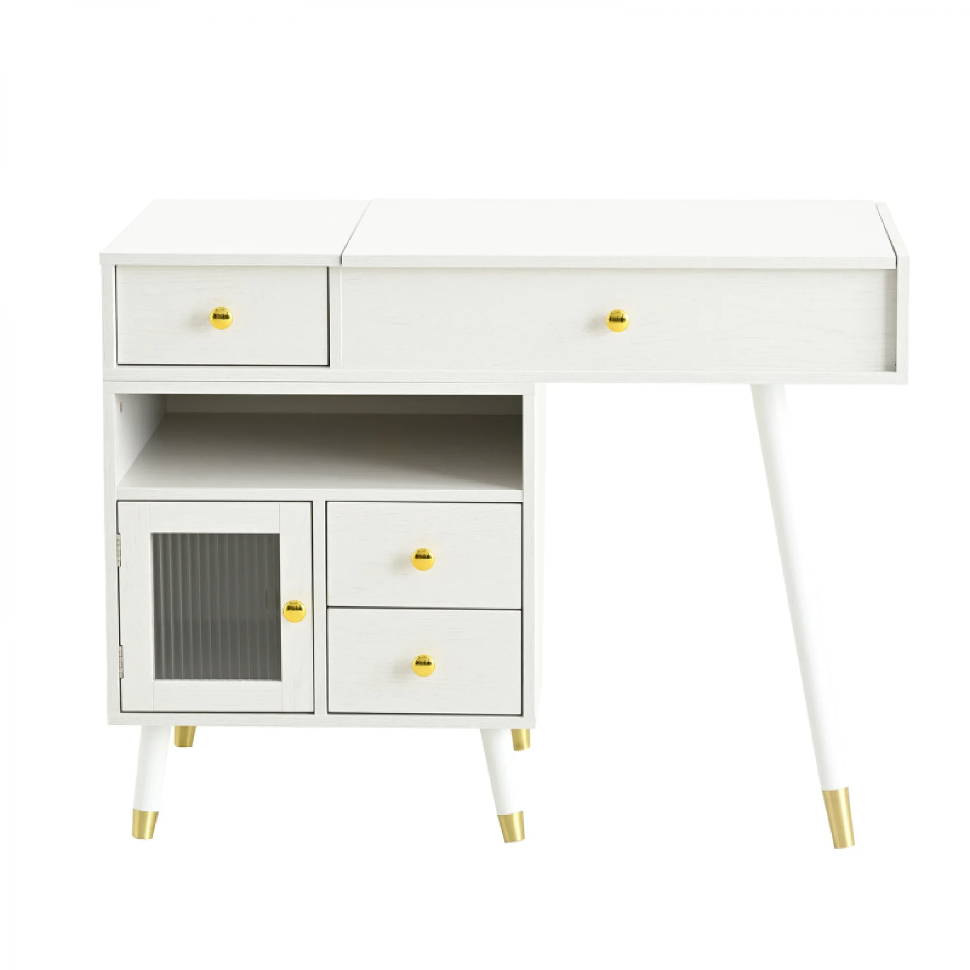 3-in-1 Vanity Desk with Lighted Flip-Top Mirror & Adjustable Cabinet, Makeup Dressing Table with Stool, Dresser with Drawers for Bedroom, White
