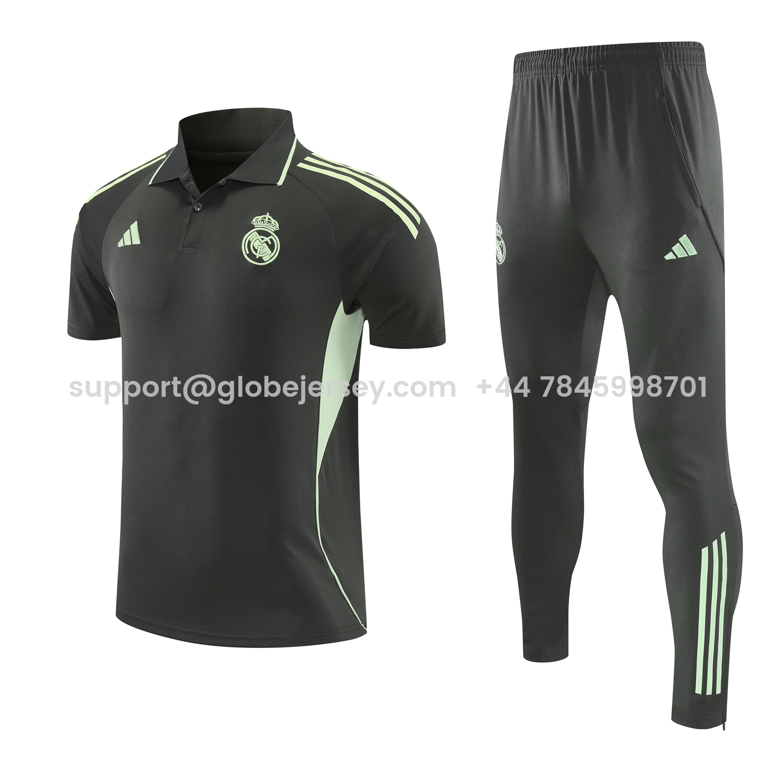 Real Madrid 25-26 POLO Short-Sleeve Training Set - Dark Grey Top and Pants