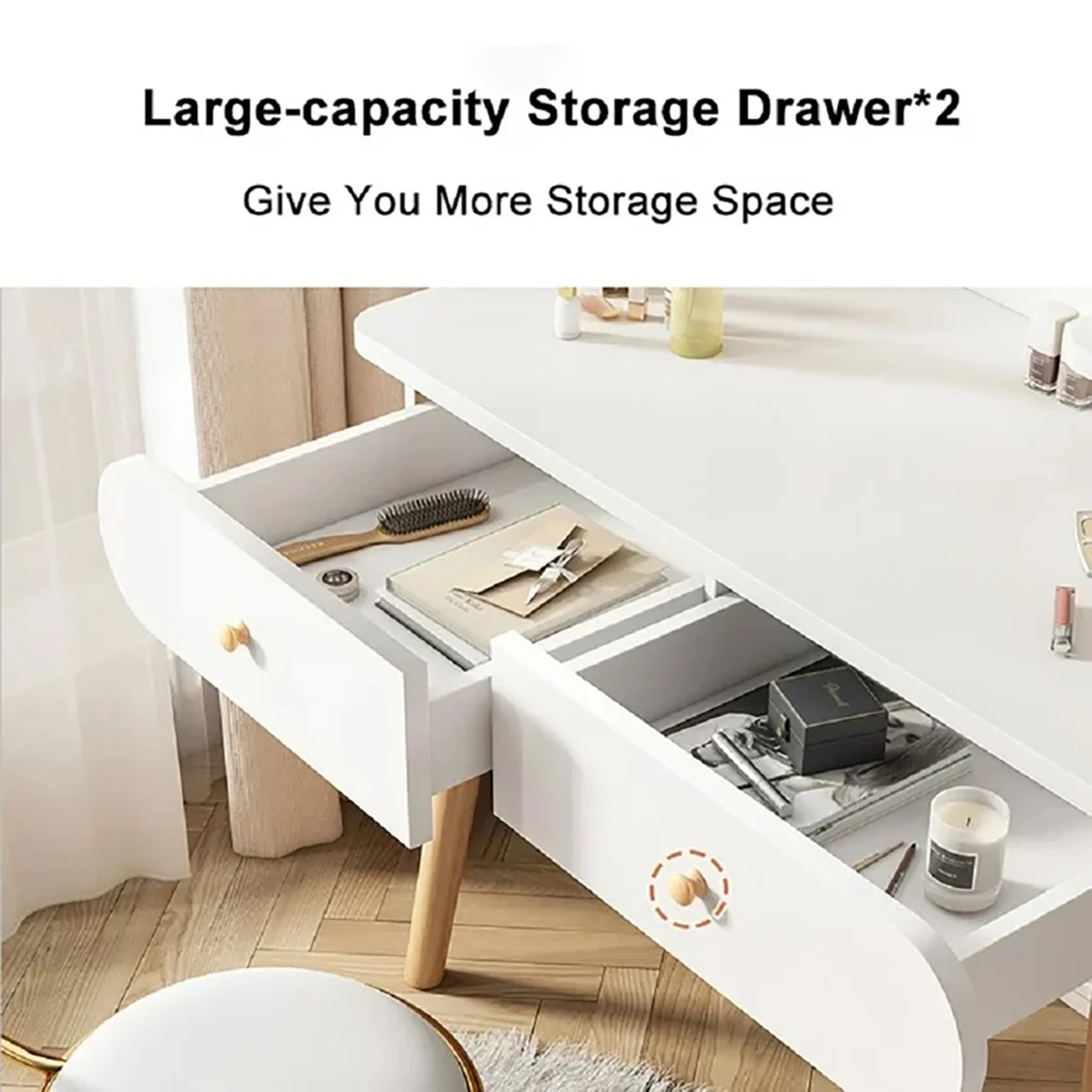 SolarSoda Vanity Table with Mirror, 2 Drawers Makeup Dressing Desk, Teen Adult(Without Stool)