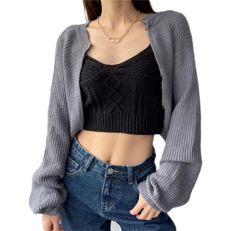 Women's Y2k Long Sleeve Open Front Crop Cardigan