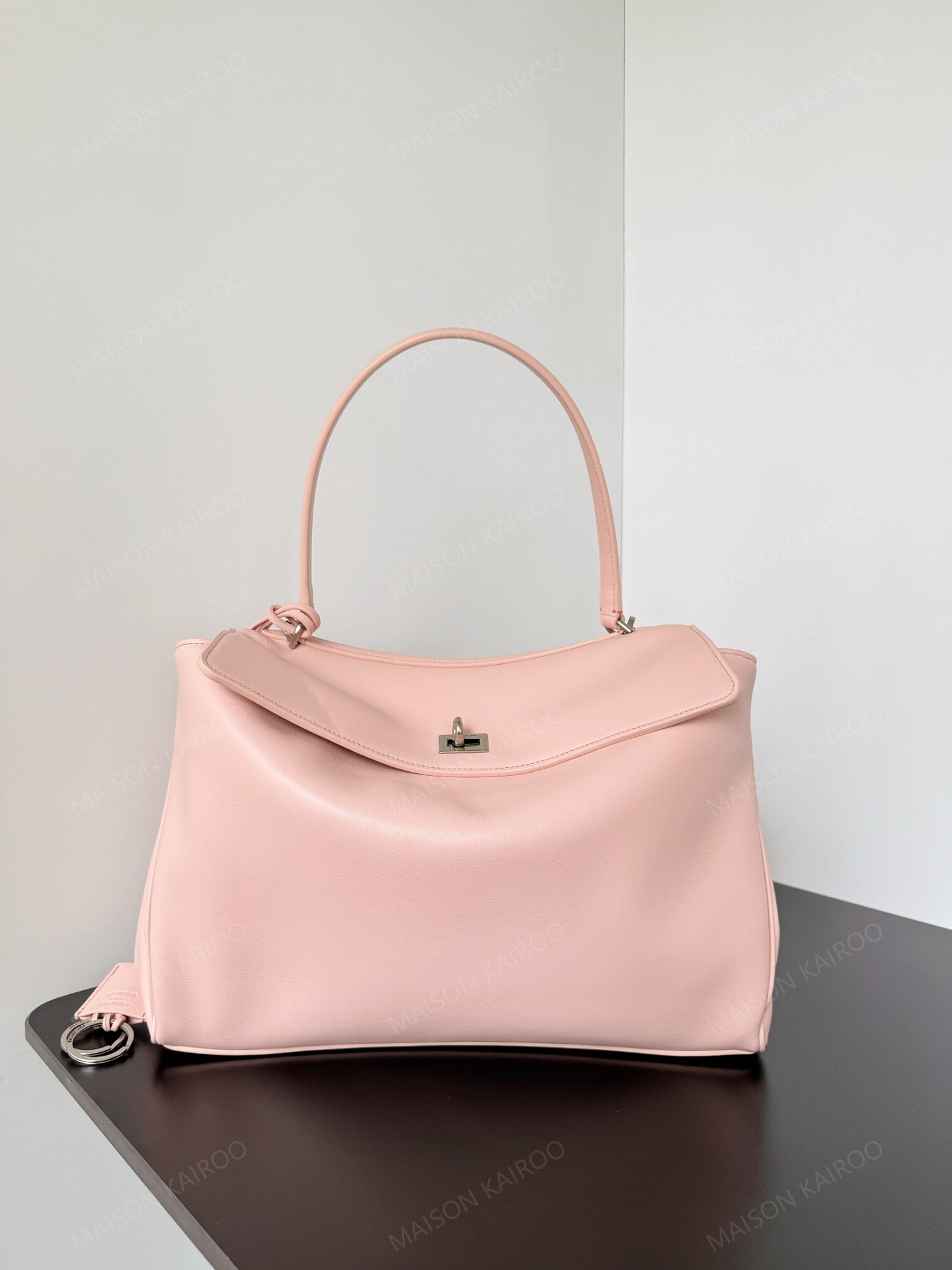 [10A] Balenciaga Rodeo Pink Slouchy Smooth Leather Silver Turn Lock Kelly Tote Top Handle Bag