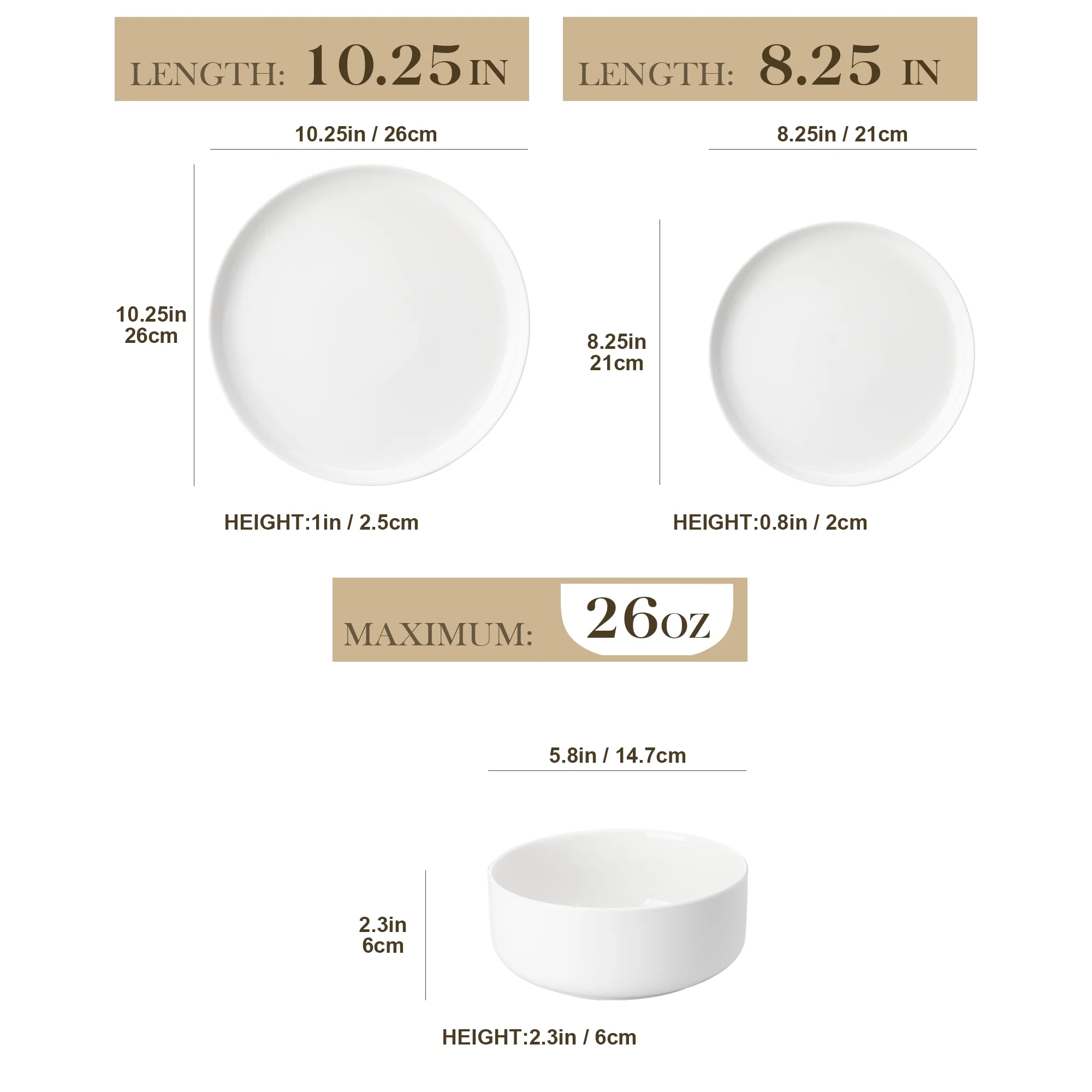vancasso 36 Pieces Dinnerware Sets, Plates and Bowls Set for 8, Porcelain Dinner Set, White with Black Rim