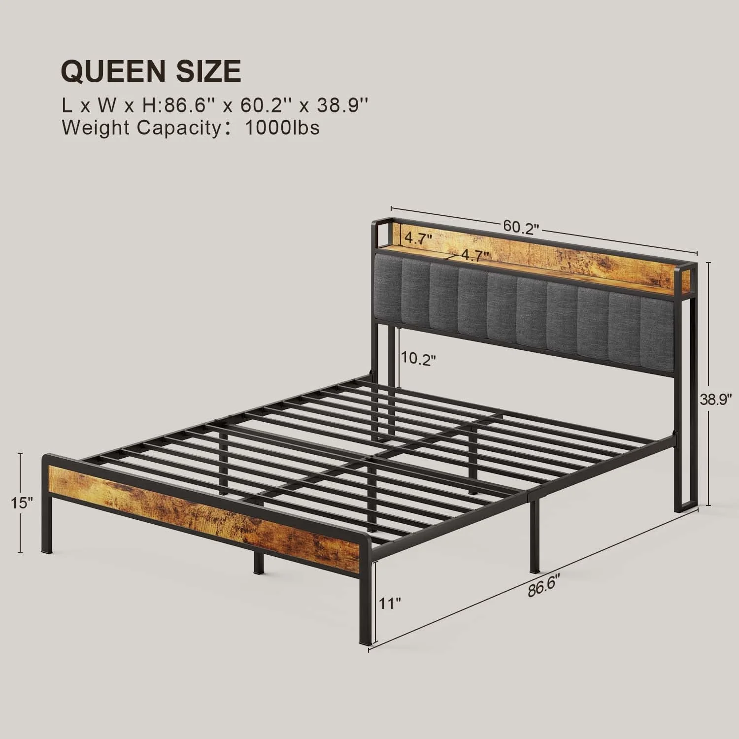Queen Bedroom Set - Bedroom Furniture Sets includes One Queen Size Bed Frame with Storage Headboard, One L Shaped Gaming Desk and One Over the Toilet Storage Cabinet, Home Furniture Set