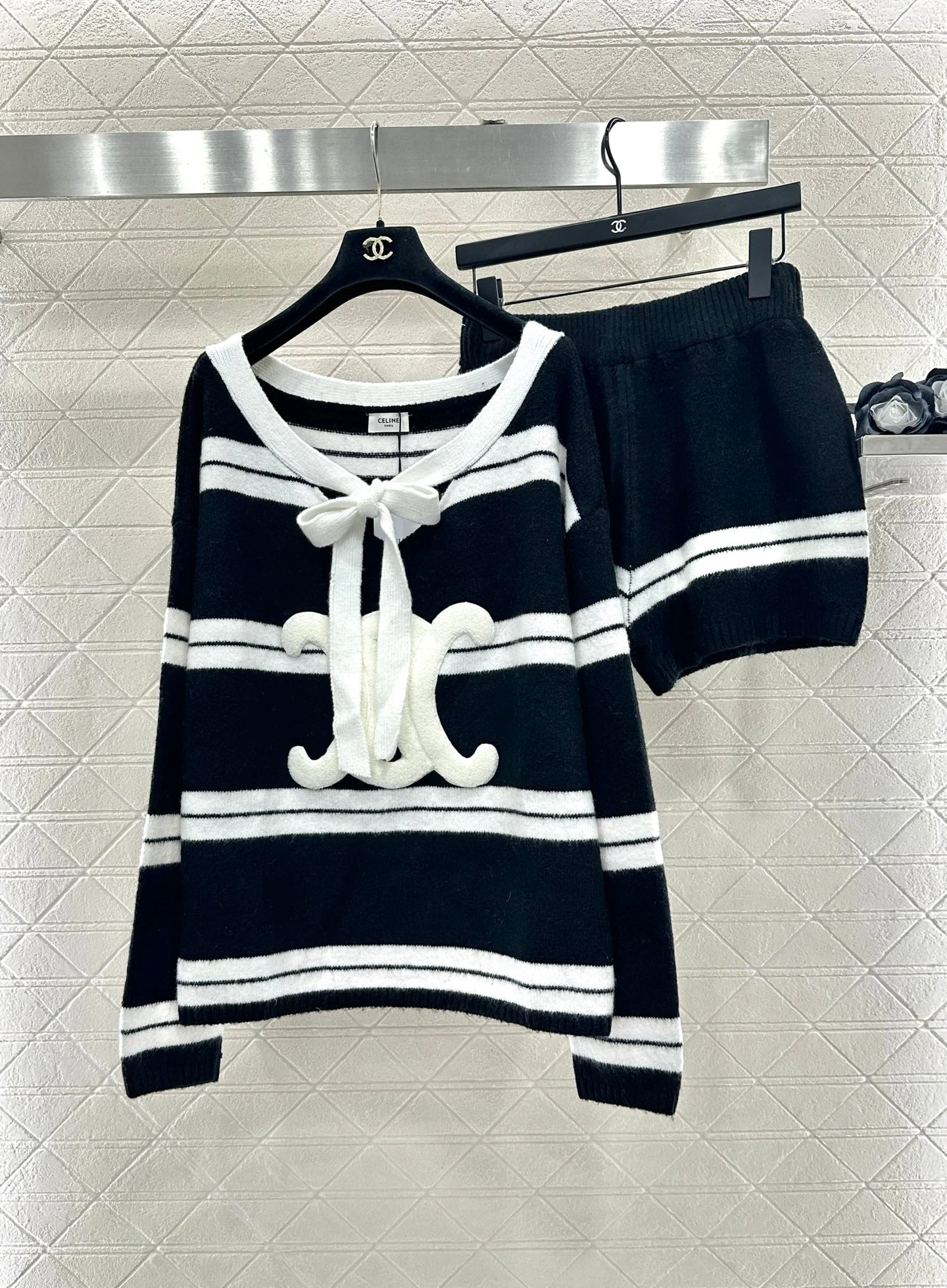 Striped knitted top and shorts set