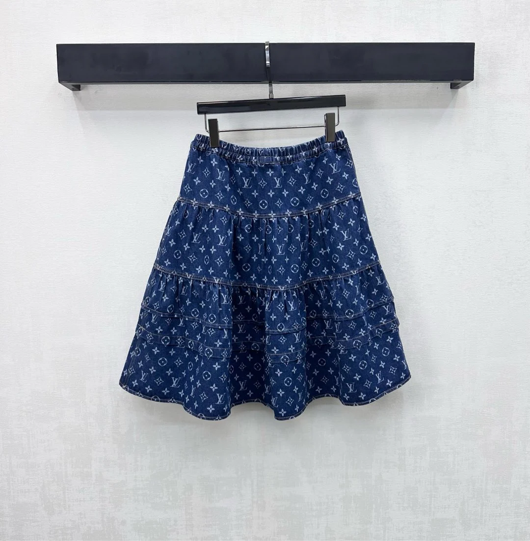 26NEW Drawstring Denim Tiered Skirt