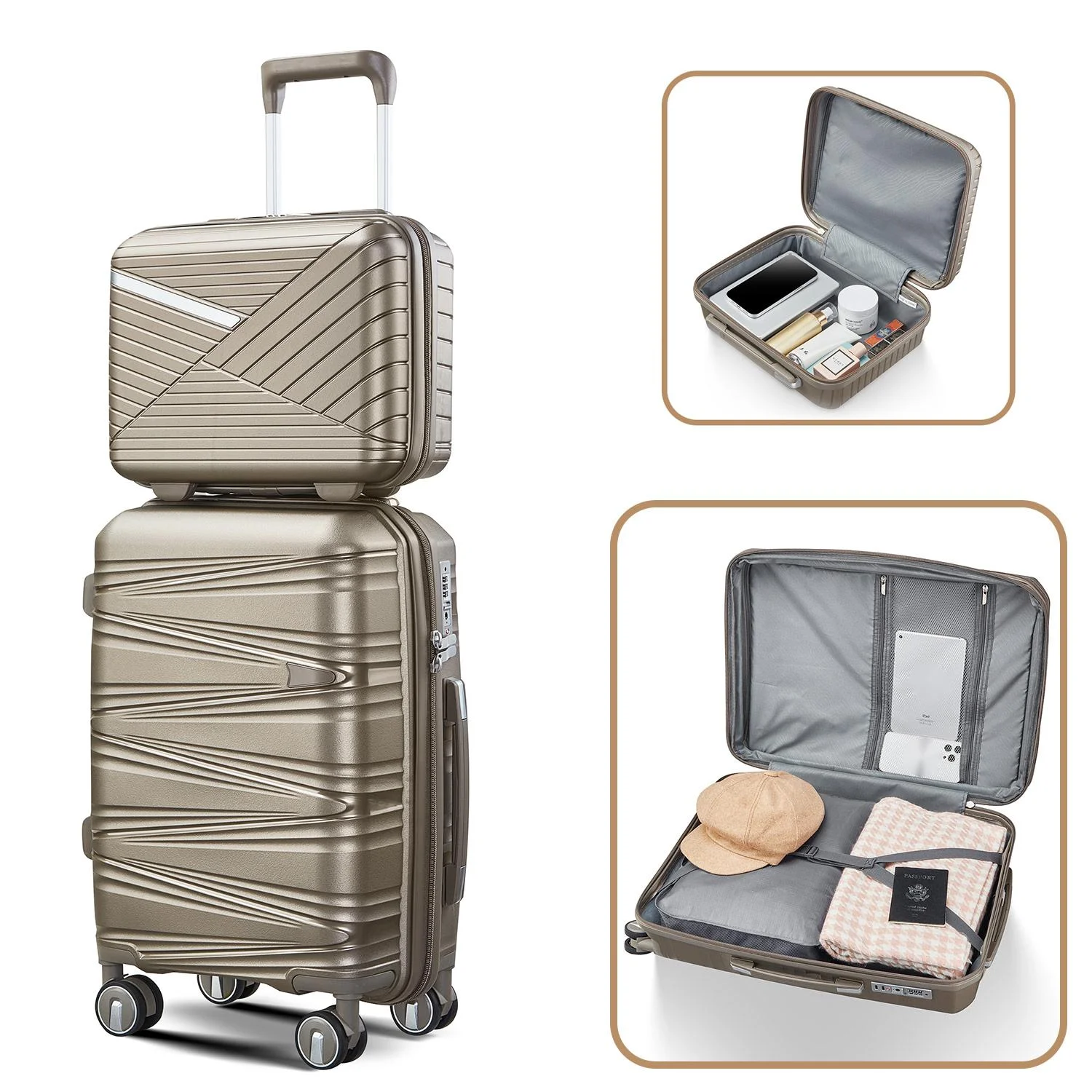 4 Piece Luggage Set Expandable Hardshell Travel Luggage Sets 8 Spinner Wheel Suitcase Wheels TSA Lock Suit Case, PP Lightweight & Durable wheels Upright Suitcase, 14/20/24/28 Inch
