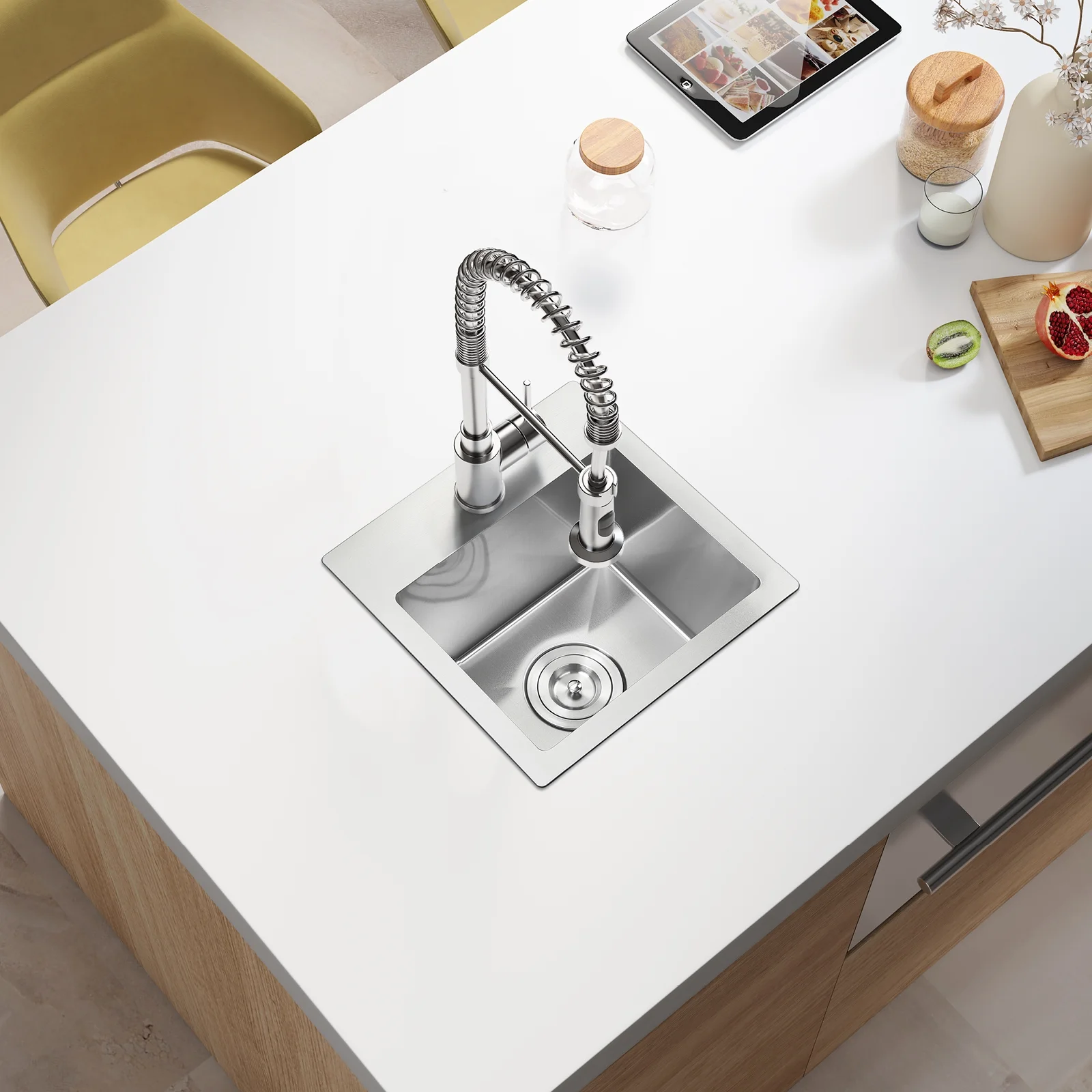 15''L x 15''W Scratch-Resistant Nano Drop in Single Bowl Bar Sink With Strainer