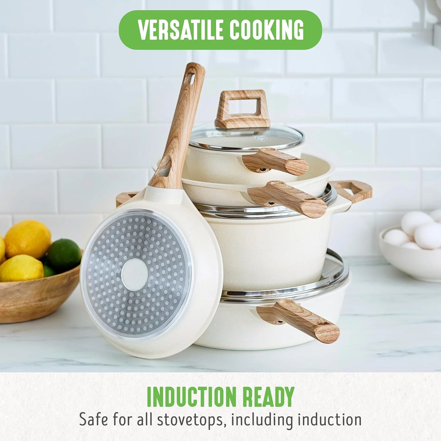 8 Piece Ceramic Nonstick Cookware Set, Induction Suitable, Non Toxic PFAS- Pots & Pans, Dishwasher Safe