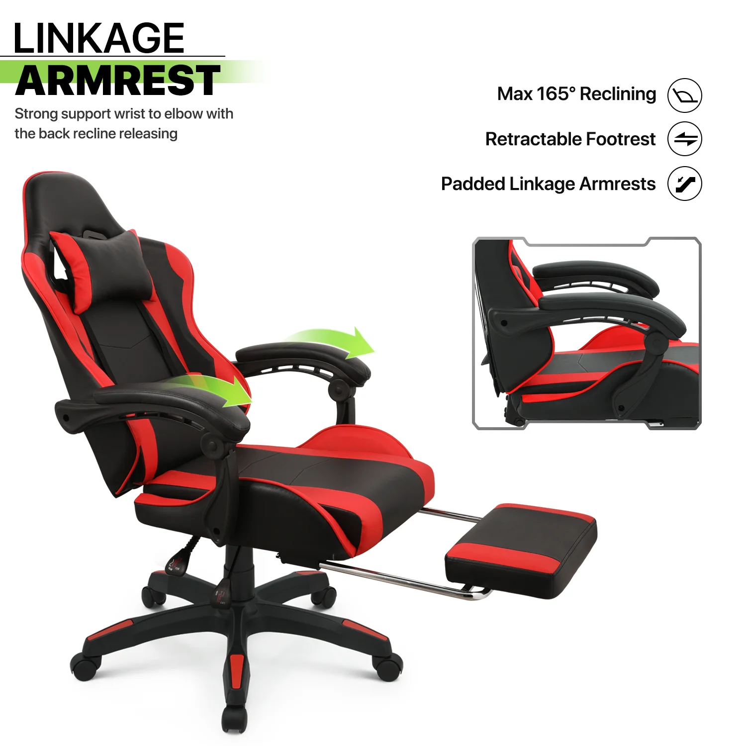 Magshion Adjustable Gaming Chair, Ergonomic PC Computer Seat with Headrest and Lumbar Support for Adults Teens Desk Chair, Black