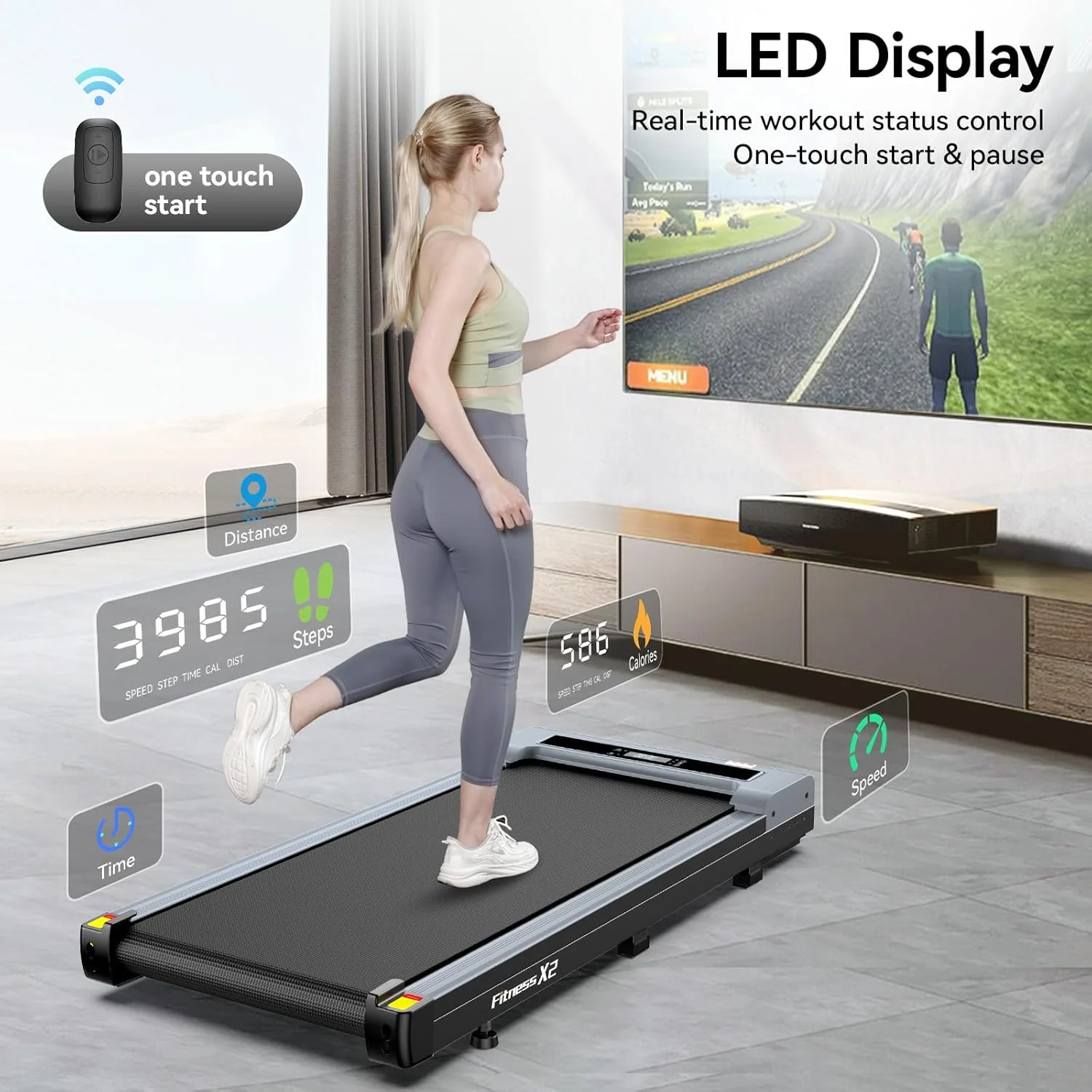 TOSSFD Treadmill Walking Pad with 6% Incline,2.5HP Under Desk Treadmill, Jogging Running Machine for Home Office X301