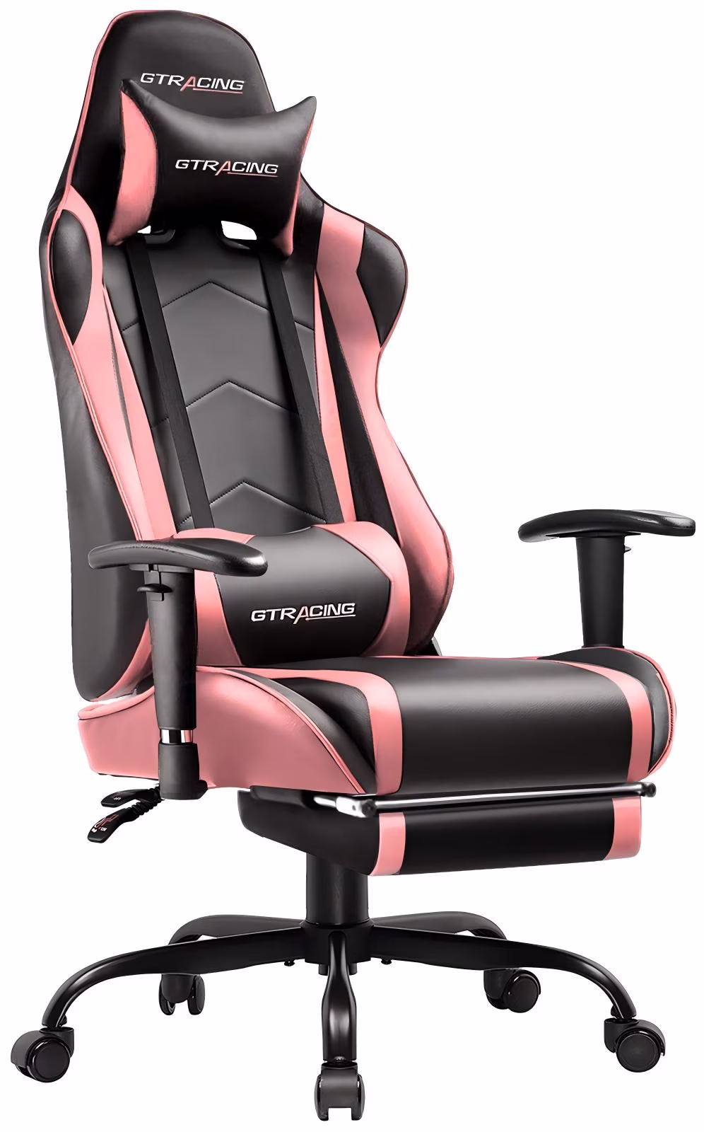 GTRACING Gaming Chair, Ergonomic Office Desk Chair with Lumbar Support, PU Leather, Footrest & Adjustable Headrest, Red