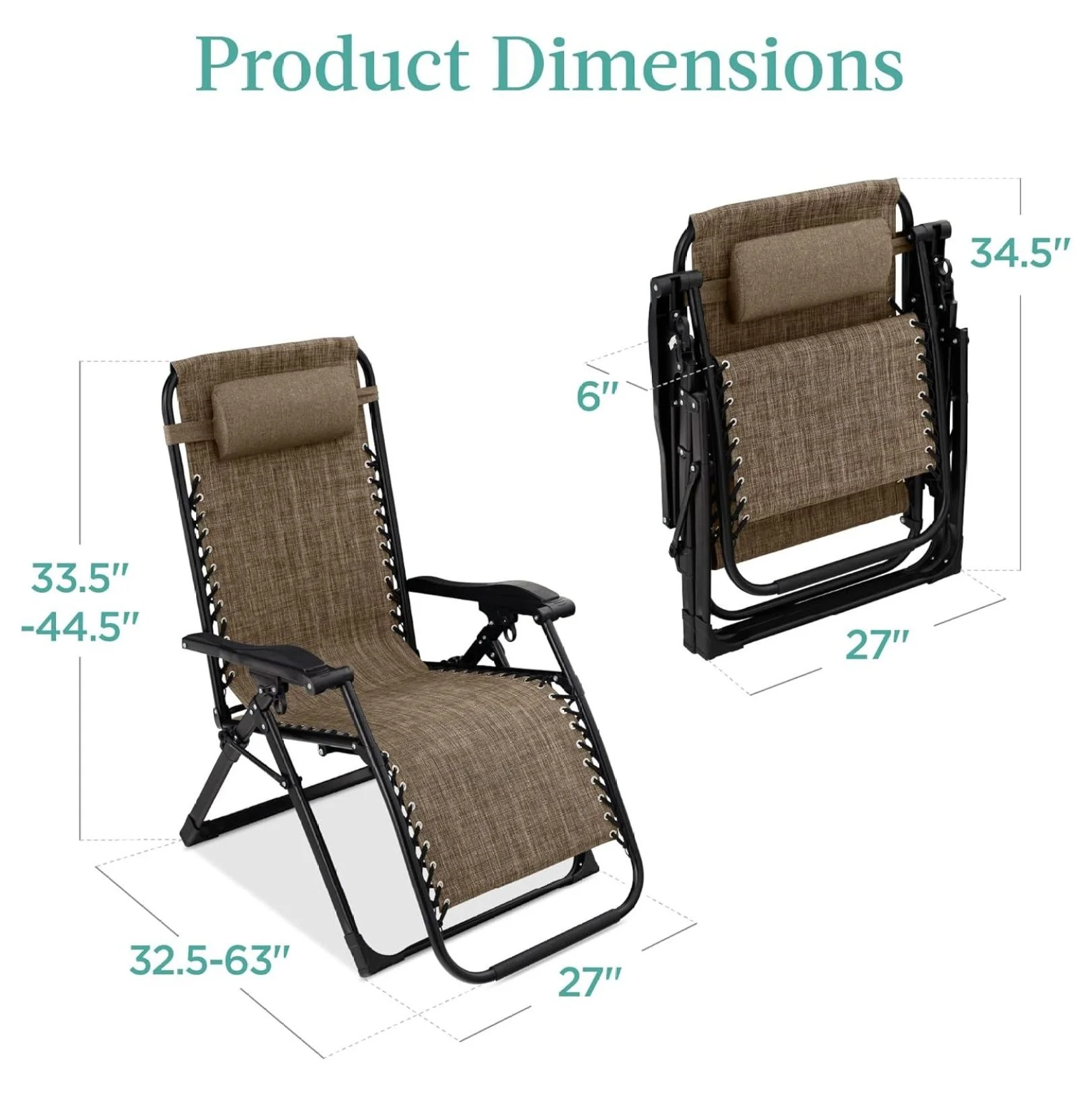 Oversized Chair. Folding Outdoor Patio Recliner. XL Anti Gravity Lounger W/Removable Cushion. Cup Holder. Side Tray. 350 lb Capacity - Taupe