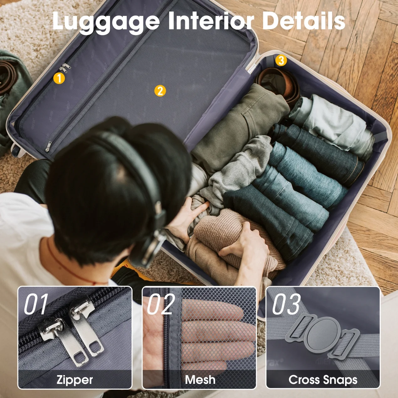 Luggage Sets 3 Piece, Hardside Expandable Ultra Durable PC Lightweight Carry On, Travel Suitcase Set with TSA Lock Spinner Wheels, Multicolor Purple