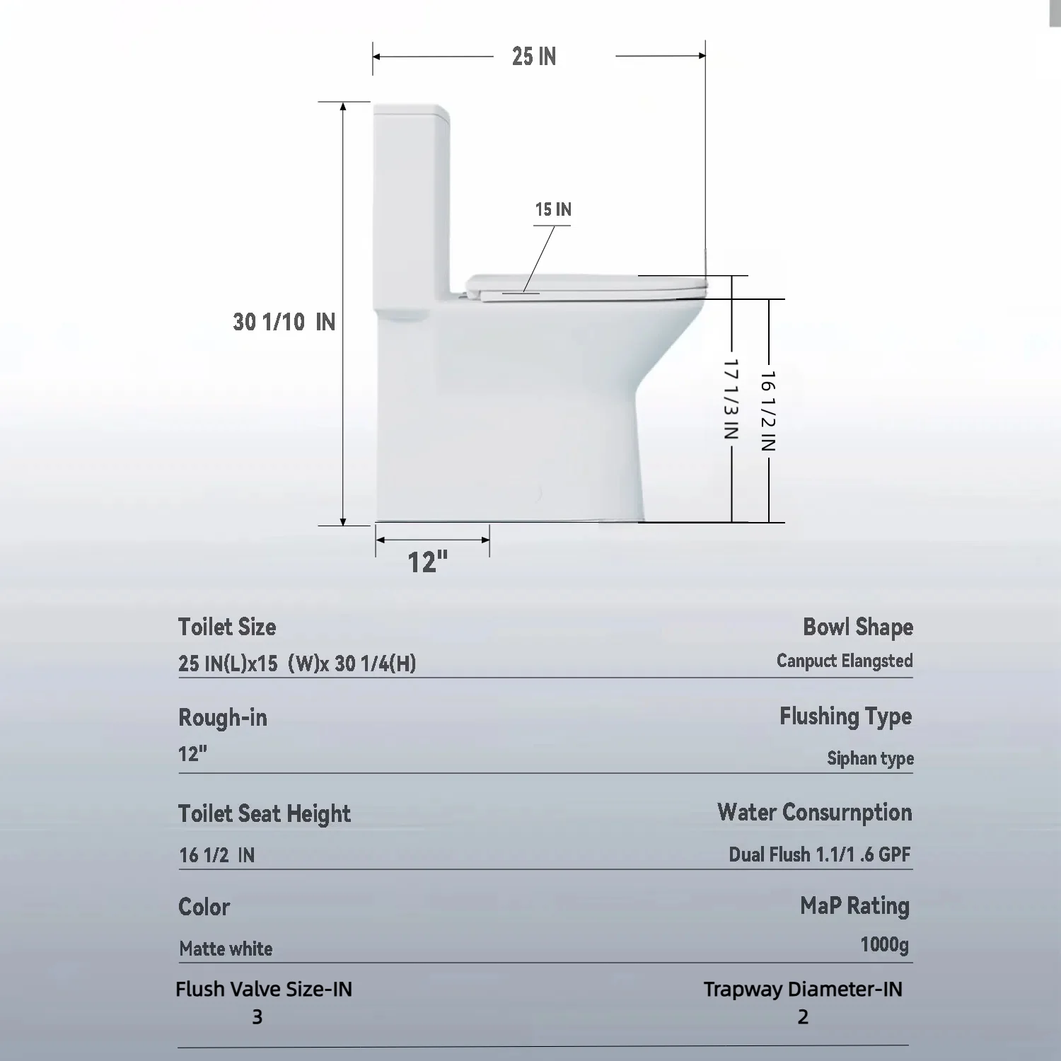 One Piece Toilet,1.1/1.6 GPF Modern Toilet with Comfort Chair Seat,Powerful & Quiet Dual Flush Rimless Bowl,White