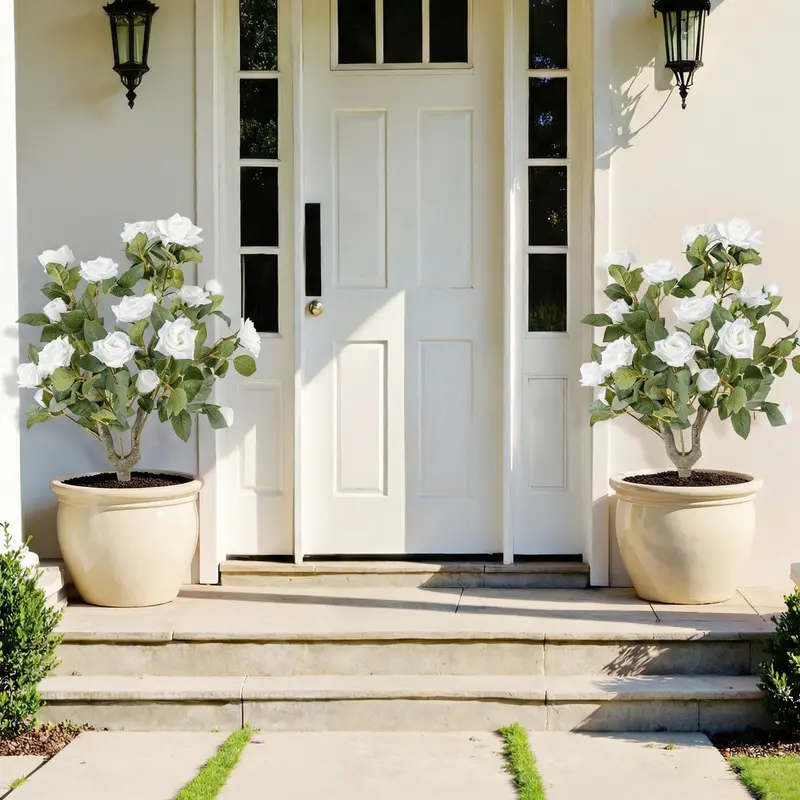 2-Pack Artificial Rose Flower Trees – 31.5-Inch Tall. Ground Spikes. 18 Blooms Each