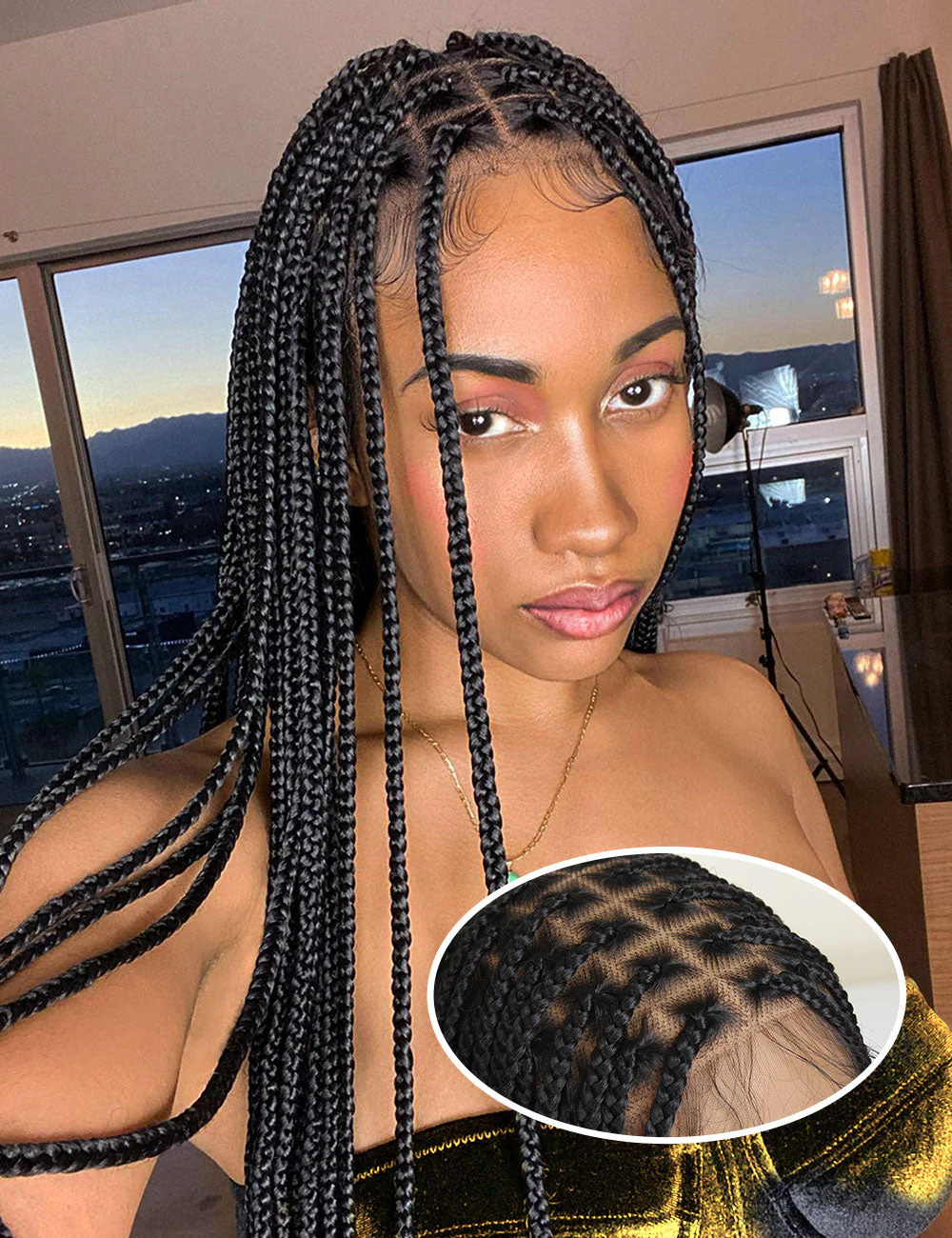 13x7 HD Single Lace Invisible Box Braids Wigs Half 36 inch Box Braid Knotless Braided Wigs Transparent Full