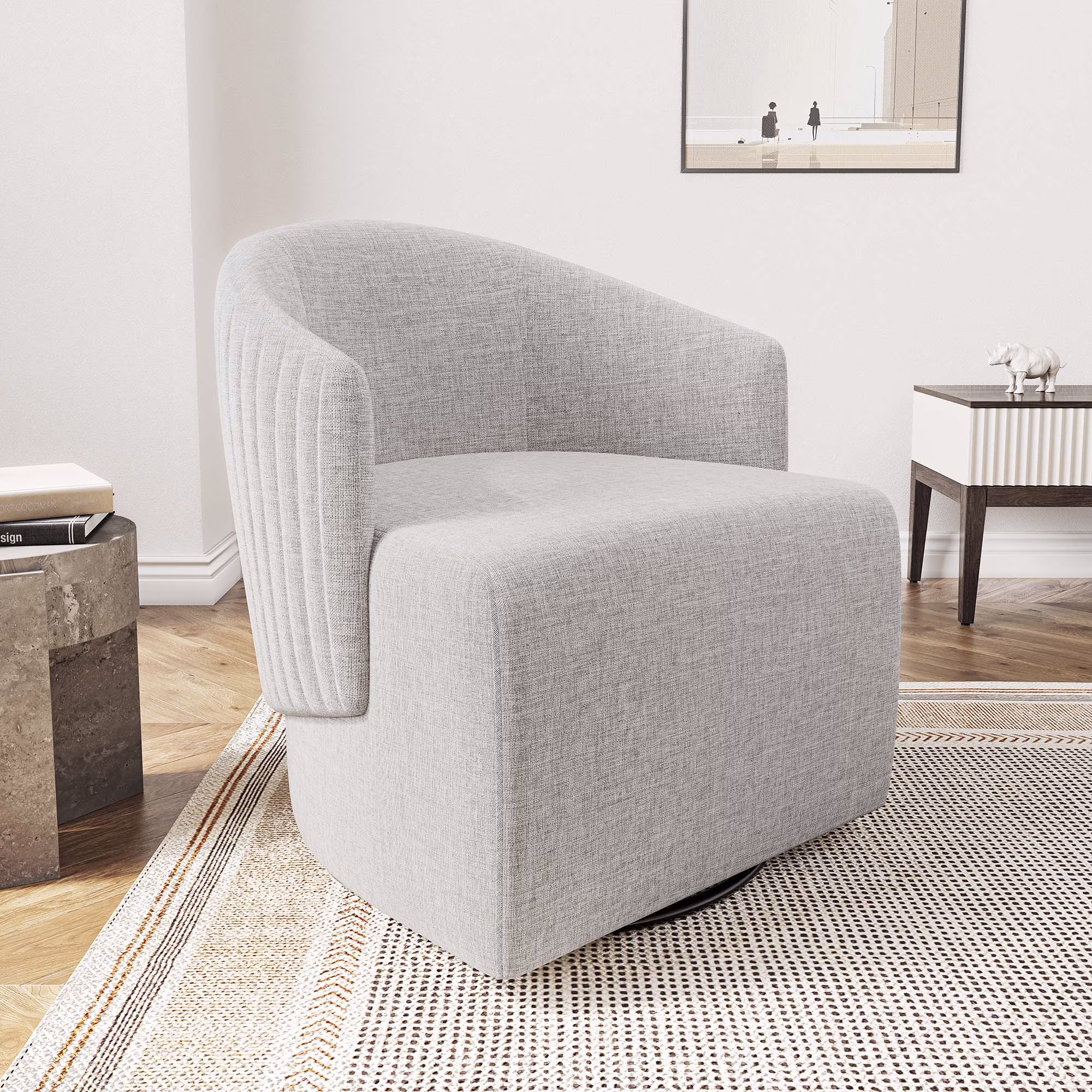 BELLEZE Swivel Accent Chair, Modern Upholstered Swivel Armchair 360 Degree Barrel Chair Comfy Corner Chair for Living Room Bedroom [Set of 2] - Malta (Light Grey)