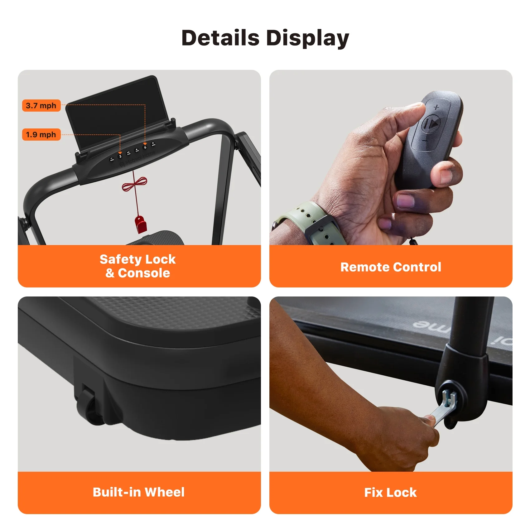 Mobvoi Home Treadmill SE 3 in 1 Folding Treadmill Walking Pad 2.5 HP Compact Portable Under Desk Running Walking Machine with Remote Control 265 LBS, Black