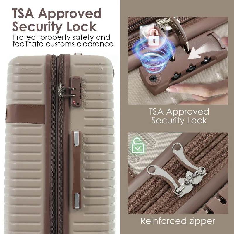 EBQOSK 4PCS Carry On Expandable Luggage Set with 4 Packing Cubes, 16/24/26/28 Inch Three-layer ABS Composite Suitcases with TSA Lock & 360°Spinner Wheels for Family Travel, Expand 25% Space Brown