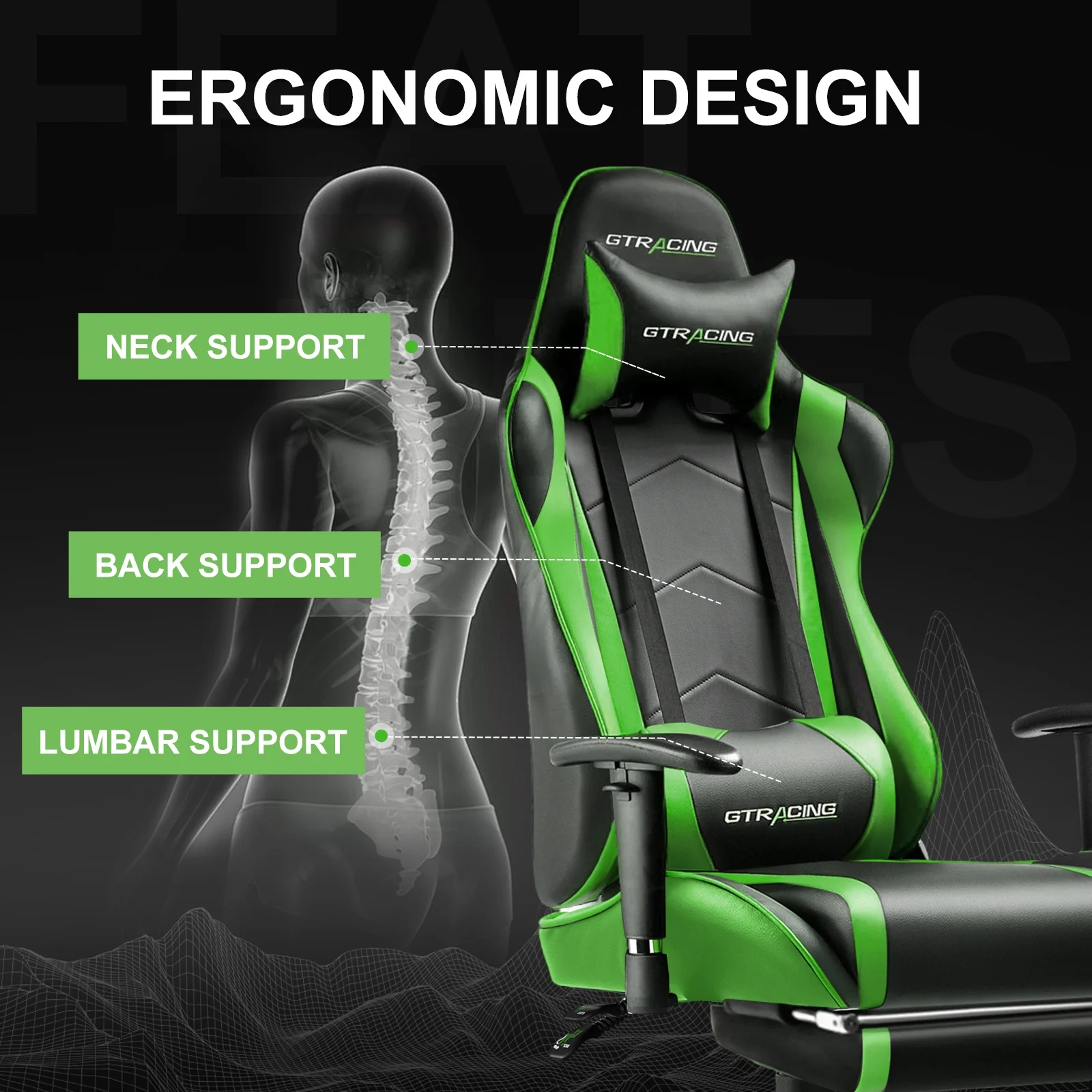 GTRACING Gaming Chair, Ergonomic Office Desk Chair with Lumbar Support, PU Leather, Footrest & Adjustable Headrest, Red