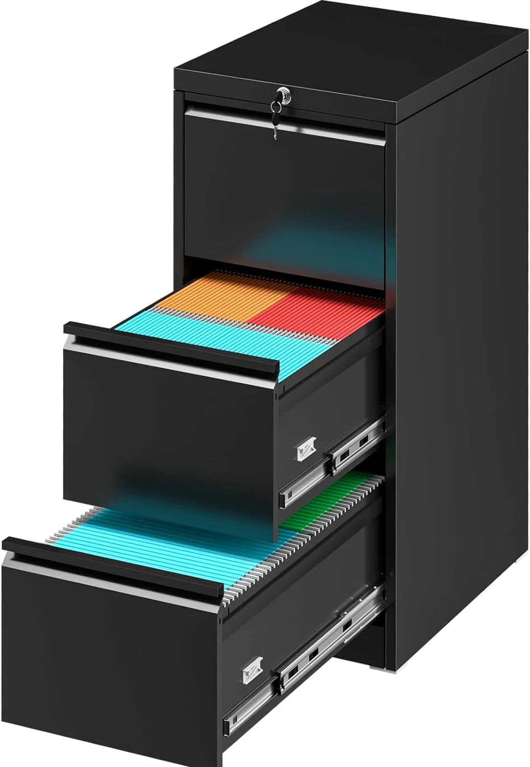 SUNCROWN 2 Drawer Lateral Metal File Storage  Cabinet with Lock for Legal/Letter A4 Size, Black