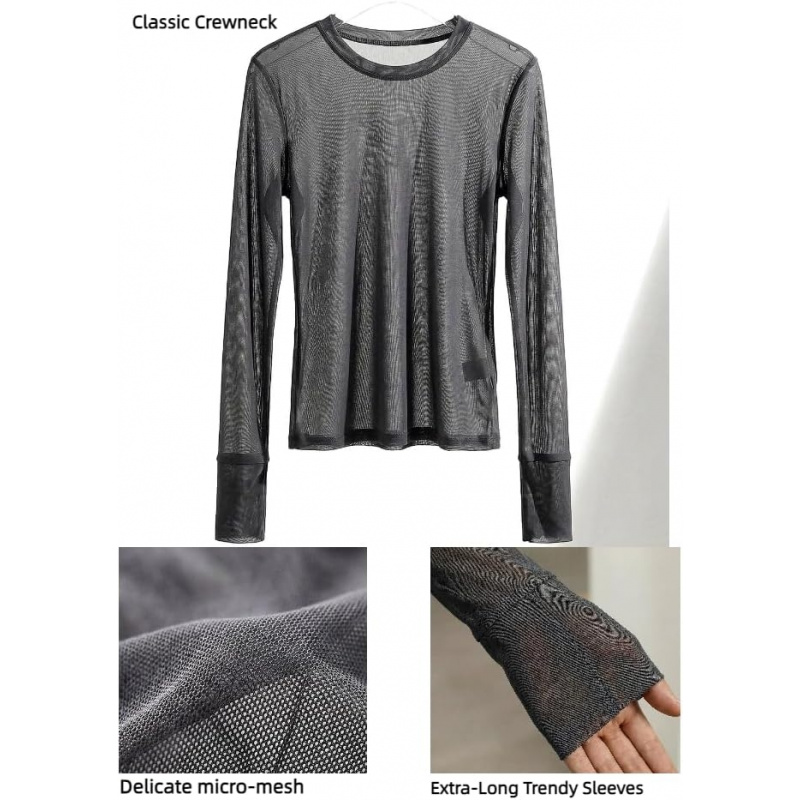 Women's Sheer Mesh Top Long Sleeve See Through Shirt