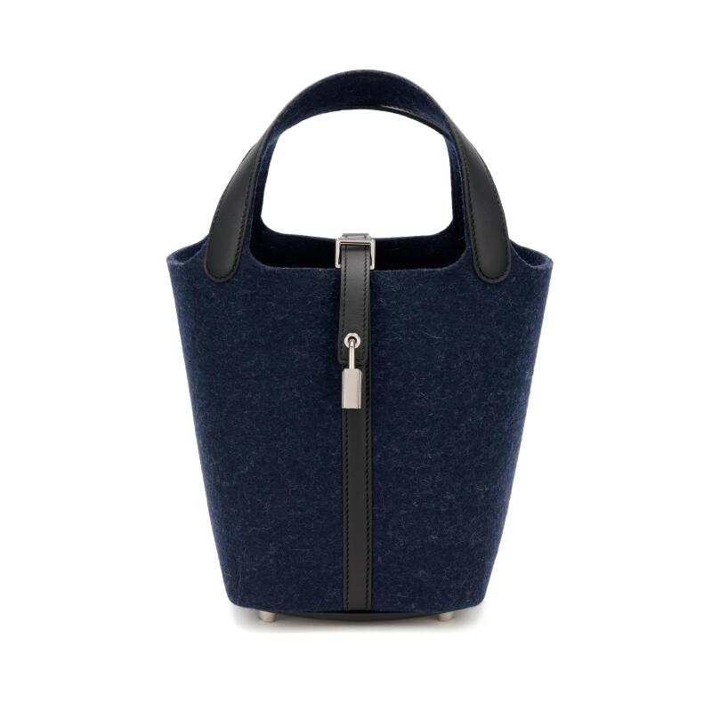 Bleu Nuit Feutre Wool and Black Swift Picotin Lock 18 PM Palladium Hardware