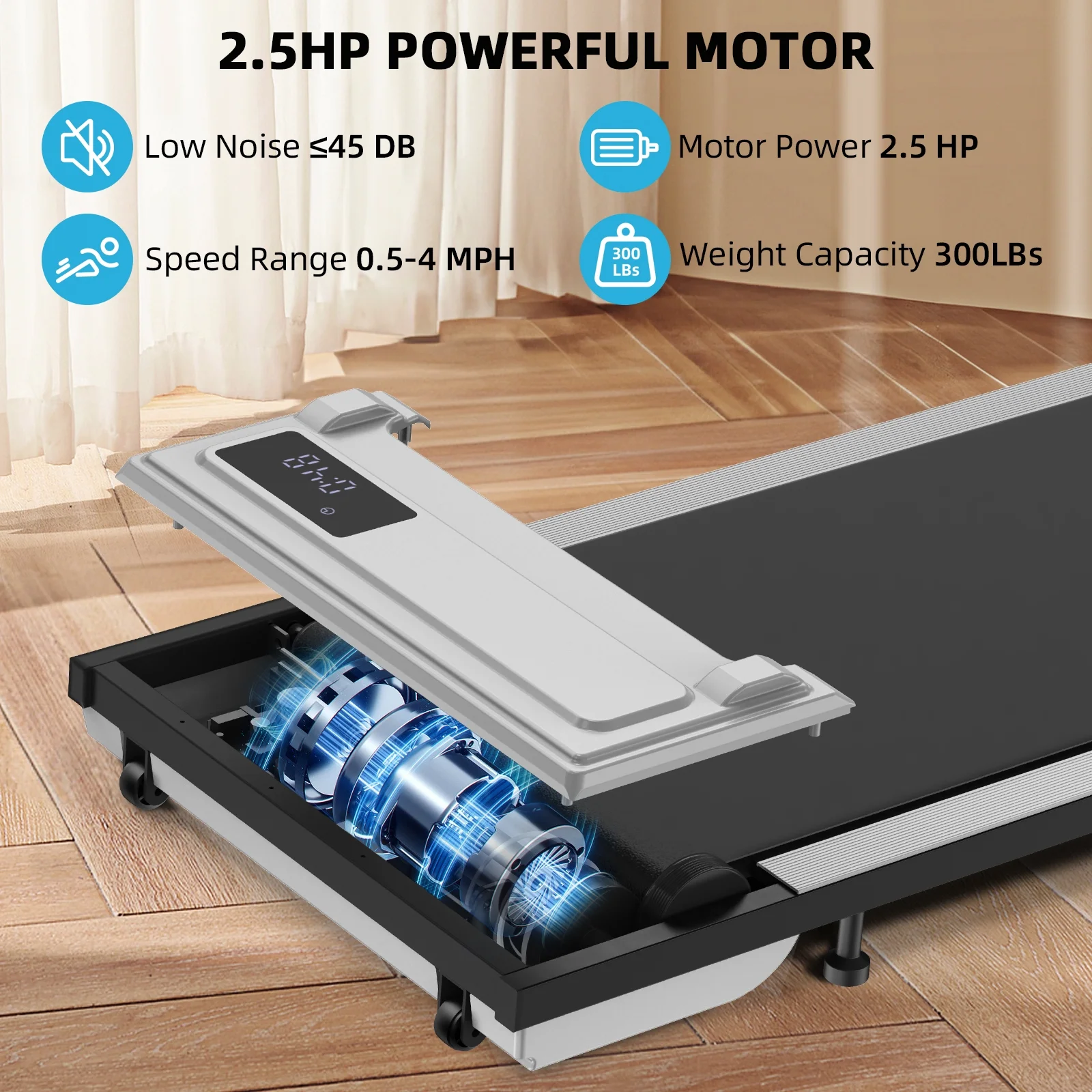 Walking Pad Treadmill, 2.5HP Under Desk Treadmill with Remote Control and LED Display, Portable Walking Treadmill for Home Office, Walking Jogging Machine with 300 lbs Weight Capacity