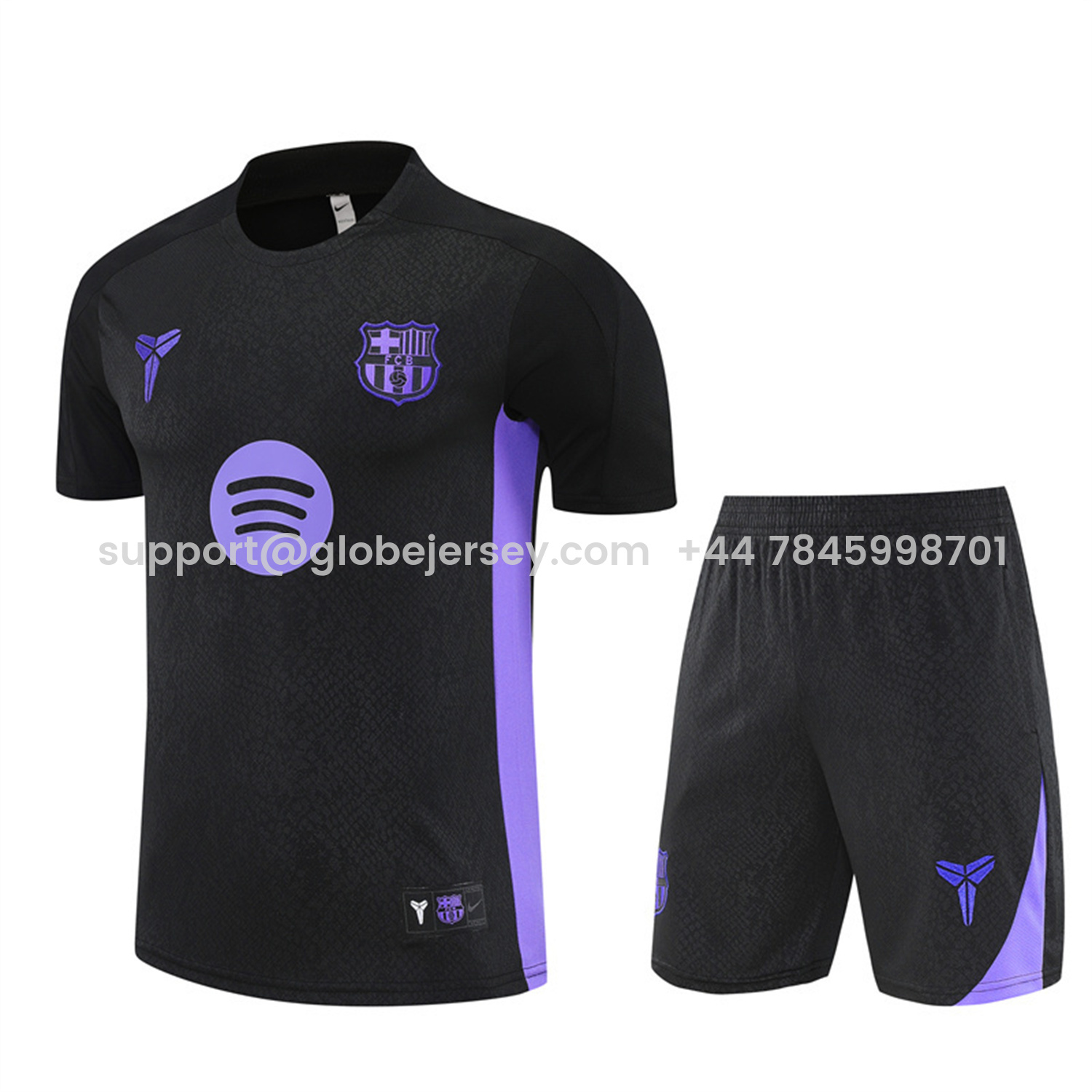 Barcelona 25-26 X KB Short-Sleeve Training Set - Black Blue Top & Black Shorts