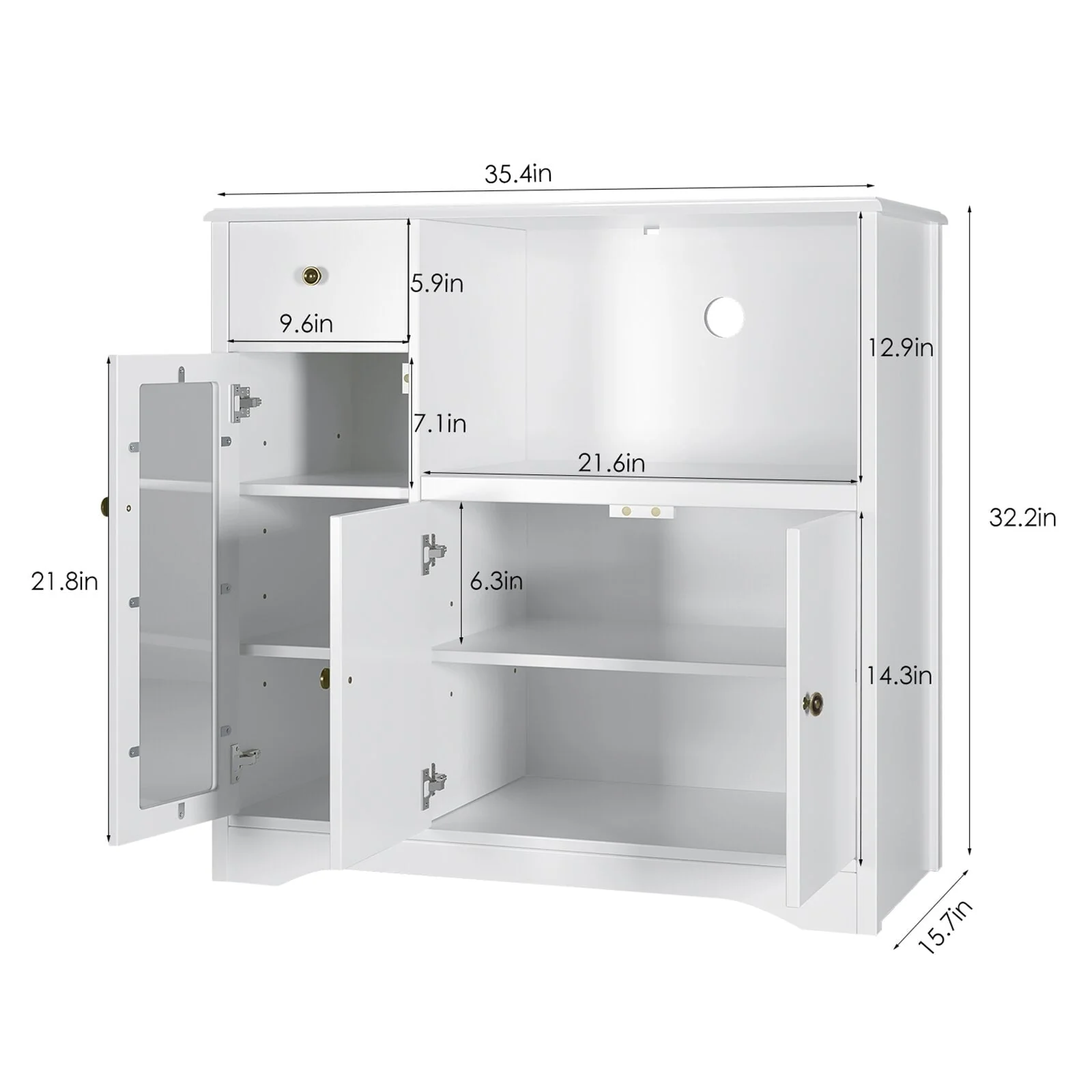 Homfa Microwave Cabinet with Hutch, Kitchen Pantry Cabinet Sideboard with Adjustable Shelves and Drawer for Dining Room, White