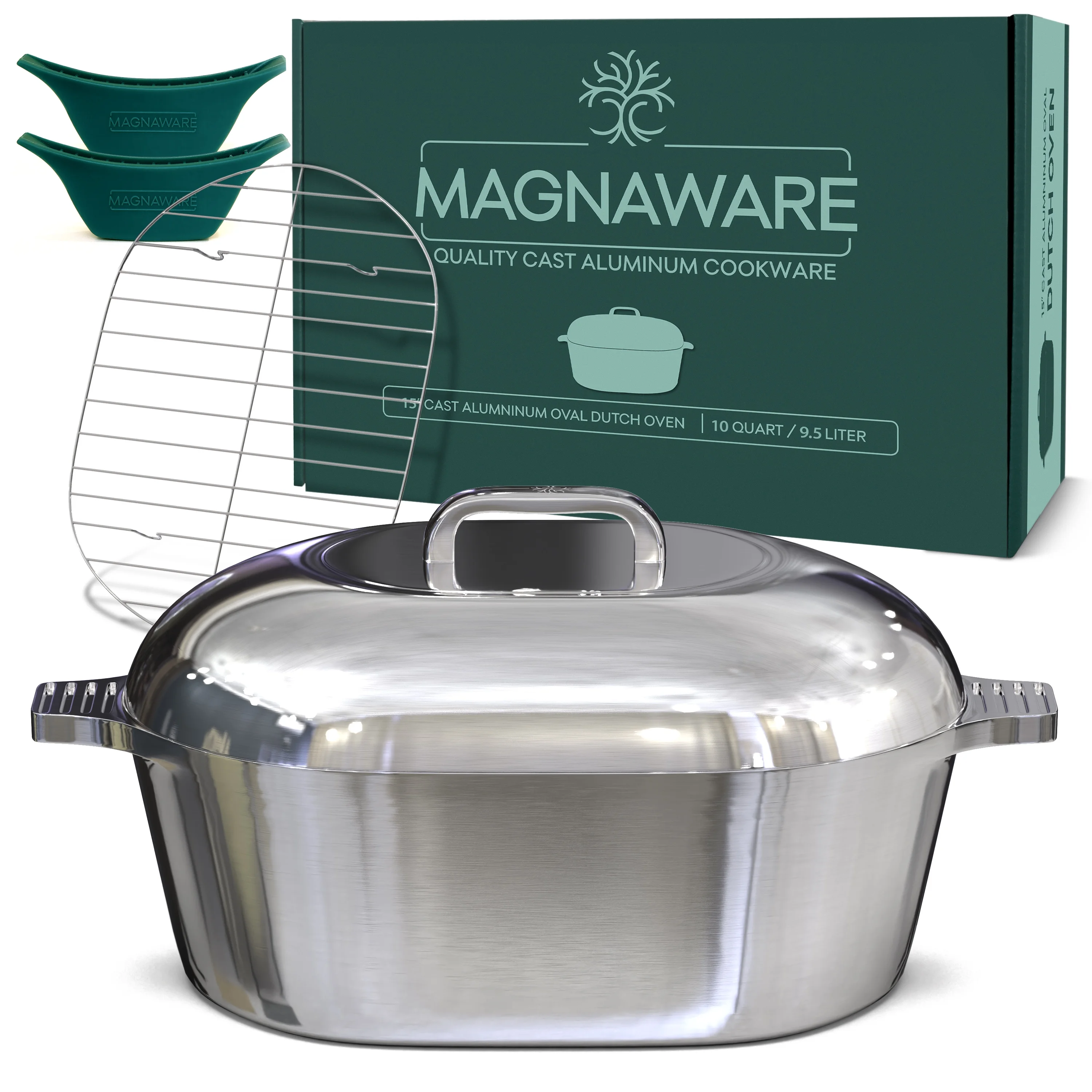 MAGNAWARE 5qt Lightweight Cast Aluminum Oval Dutch Oven, Silver