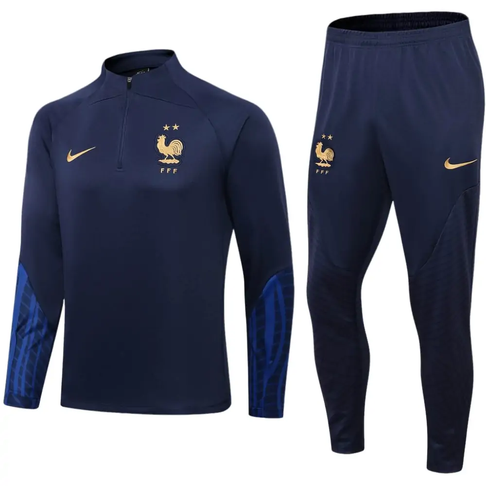 2022/2023 France Half-Pull Training Suit Royal Blue Football Shirt Set