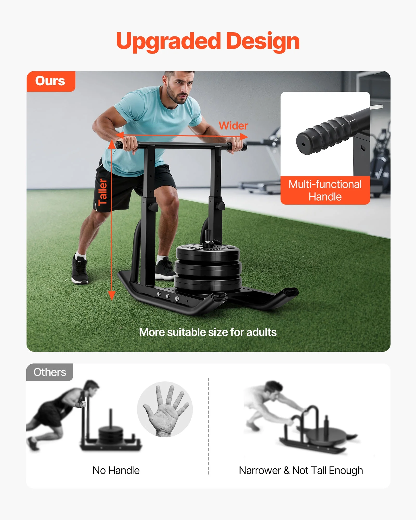 VEVOR Weight Sled, Steel Power Sled, Fitness Training Sleds for Athletic Exercise Speed Improvement, Workout Equipment with Adjustable Height Handle, Compatible with 1/2 in Weight Plates, Black