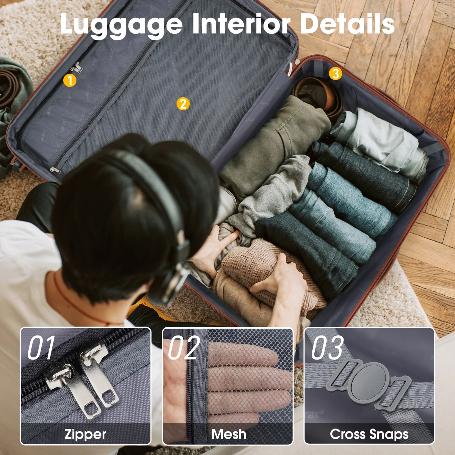 Luggage Sets 3 Piece, Hardside Expandable Ultra Durable PC Lightweight Carry On, Travel Suitcase Set with TSA Lock Spinner Wheels, Multicolor Purple