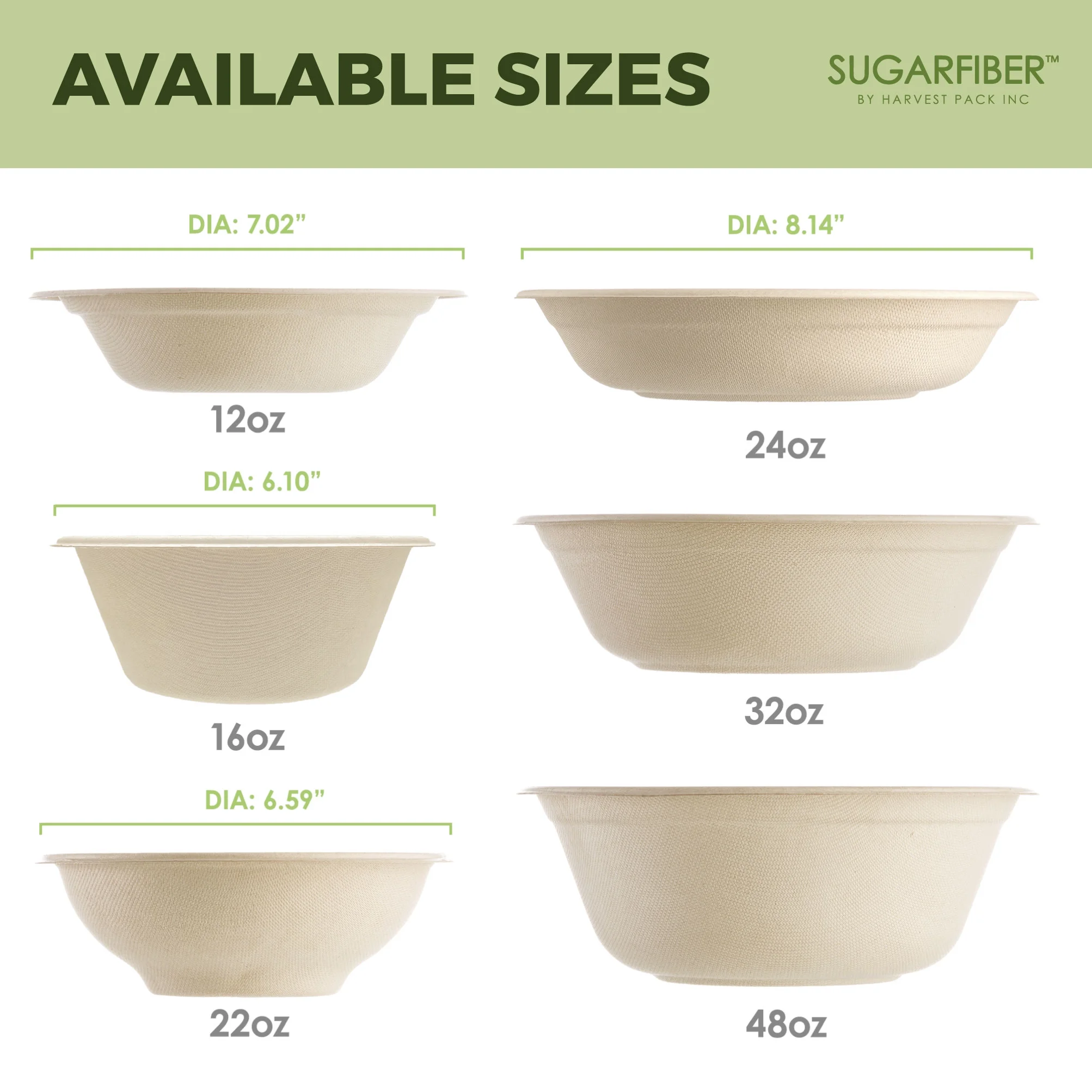 Sugarfiber Disposable 32 oz Compostable Heavy-Duty Round Paper Bagasse Bowls 500 Count