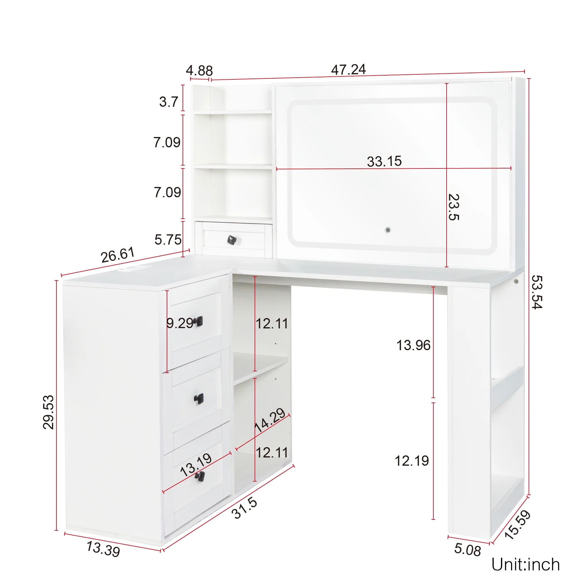 Makeup Vanity Desk With Mirror And Lights, Charging Station, Make Up Vanity With Storage And 3 Large Drawers, 3 Color Modes Available For Bedroom Living Room