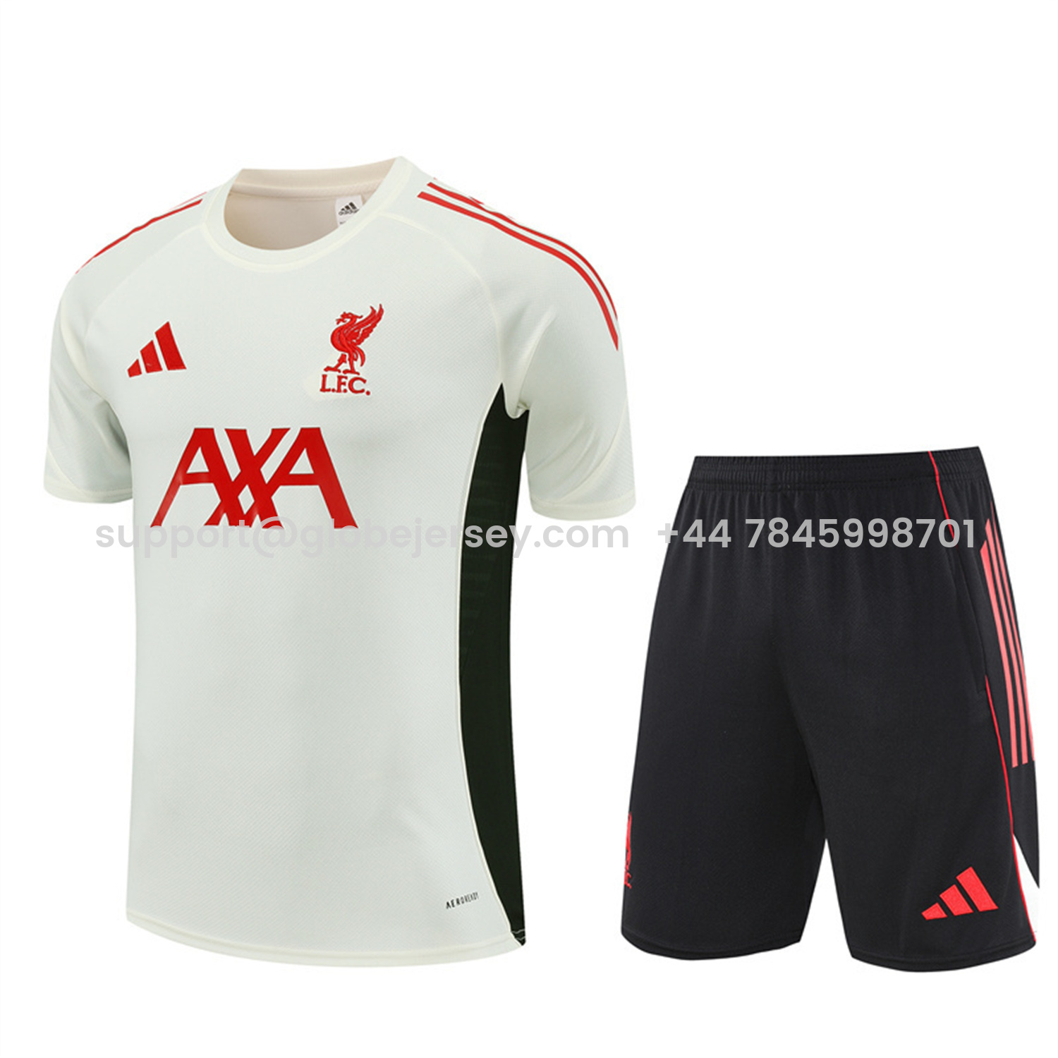 Liver.pool 25-26 Short-Sleeve Training Set Off White Top & Black Shorts