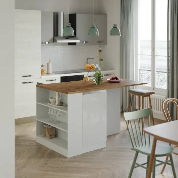 Isola cucina centrale 160x90cm 2 ante e vani bianco laccato con piano Gourmet
