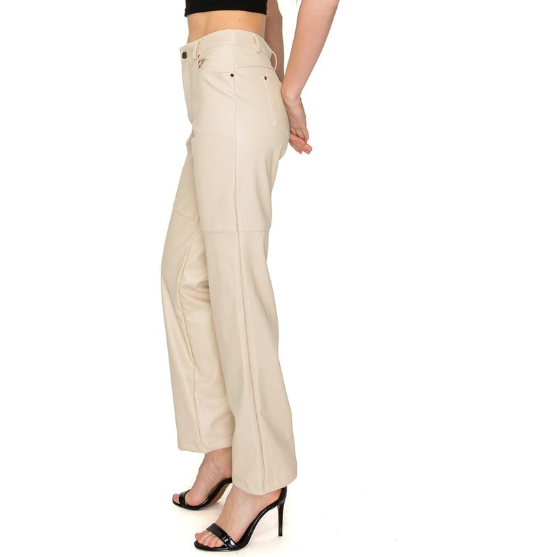 Women's Straight Leg Faux Leather Pants with Pockets