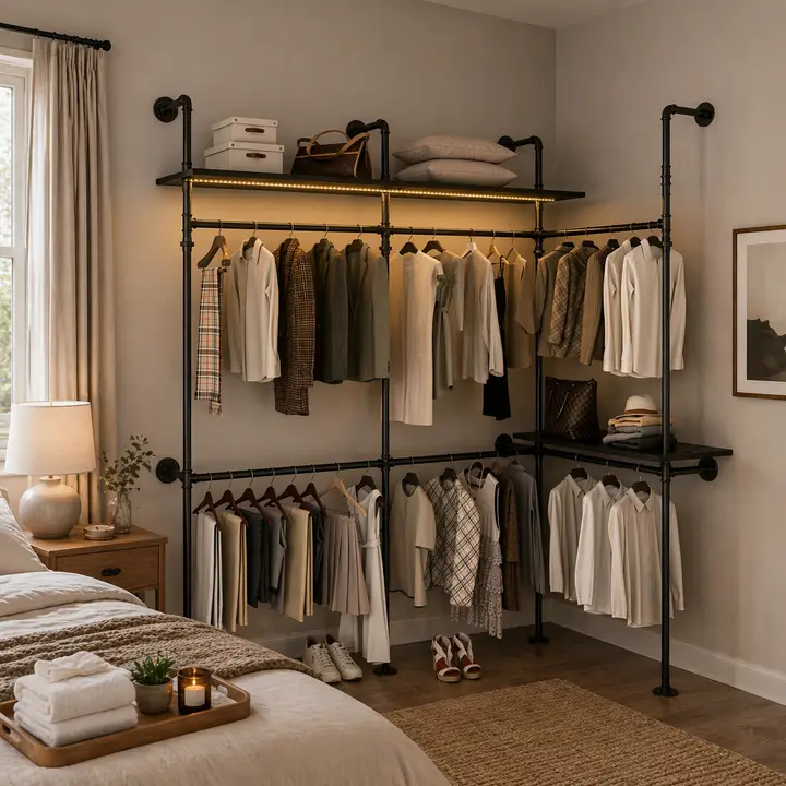 Reversible Garment Rack Closet Wardrobe Rack with Led Lights