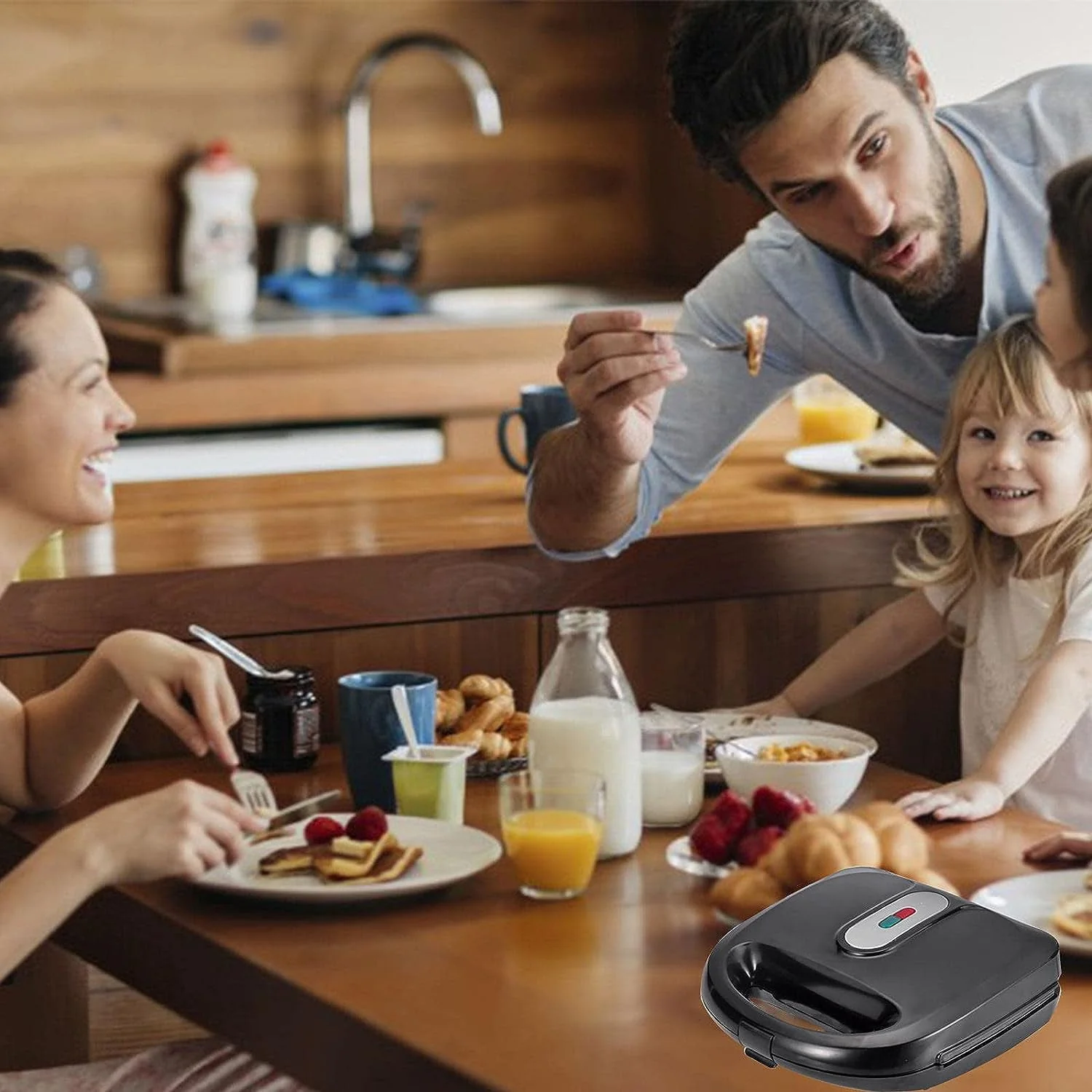 3 in 1 Electric Sandwich Maker, Panini Press Grill and Waffle Iron Set with Removable Non-Stick Plates, Perfect for Cooking Grilled Cheese, Tuna Melts, Burgers, Steaks and Snacks, Black