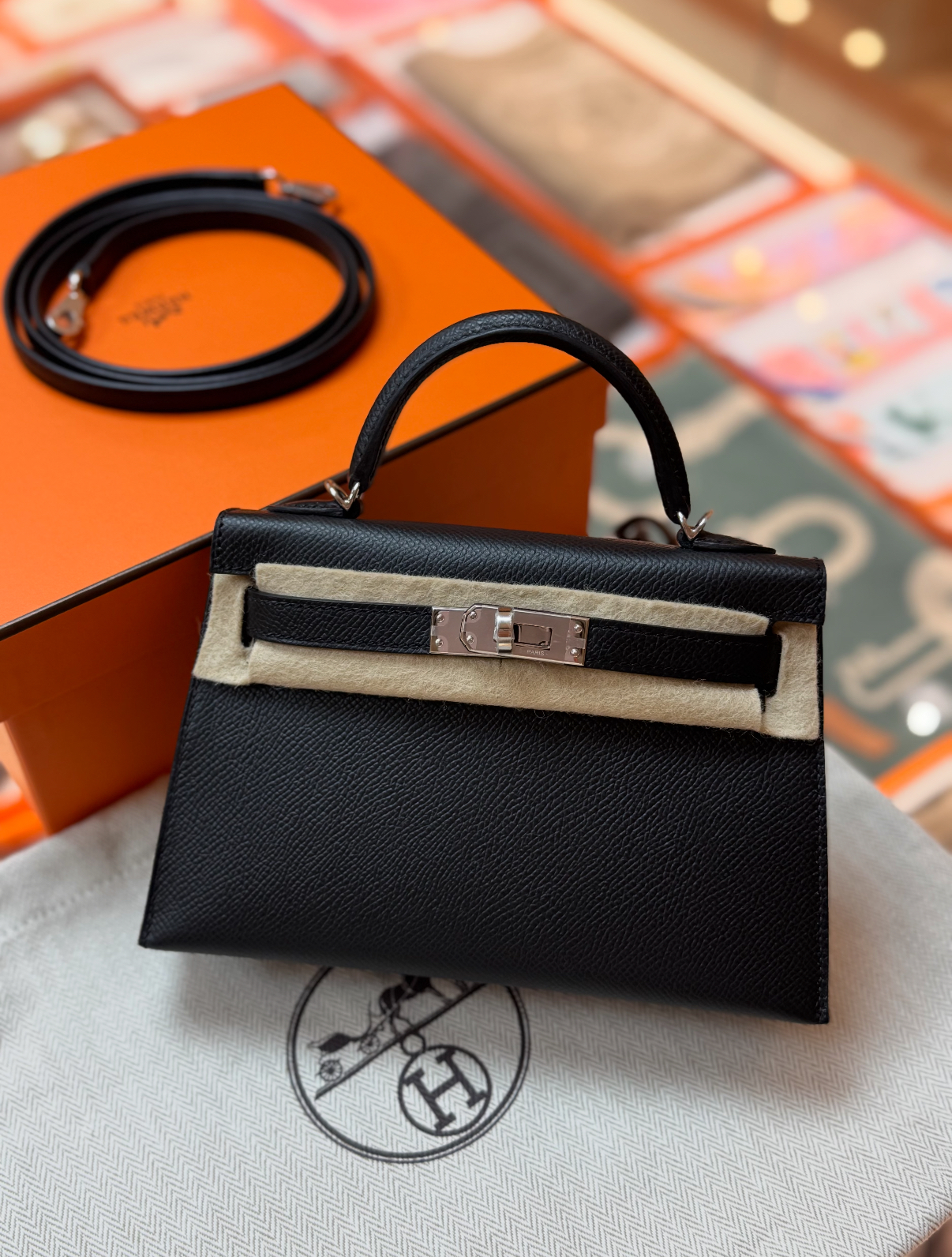 Hermès kelly mini 19 black silver buckle custom