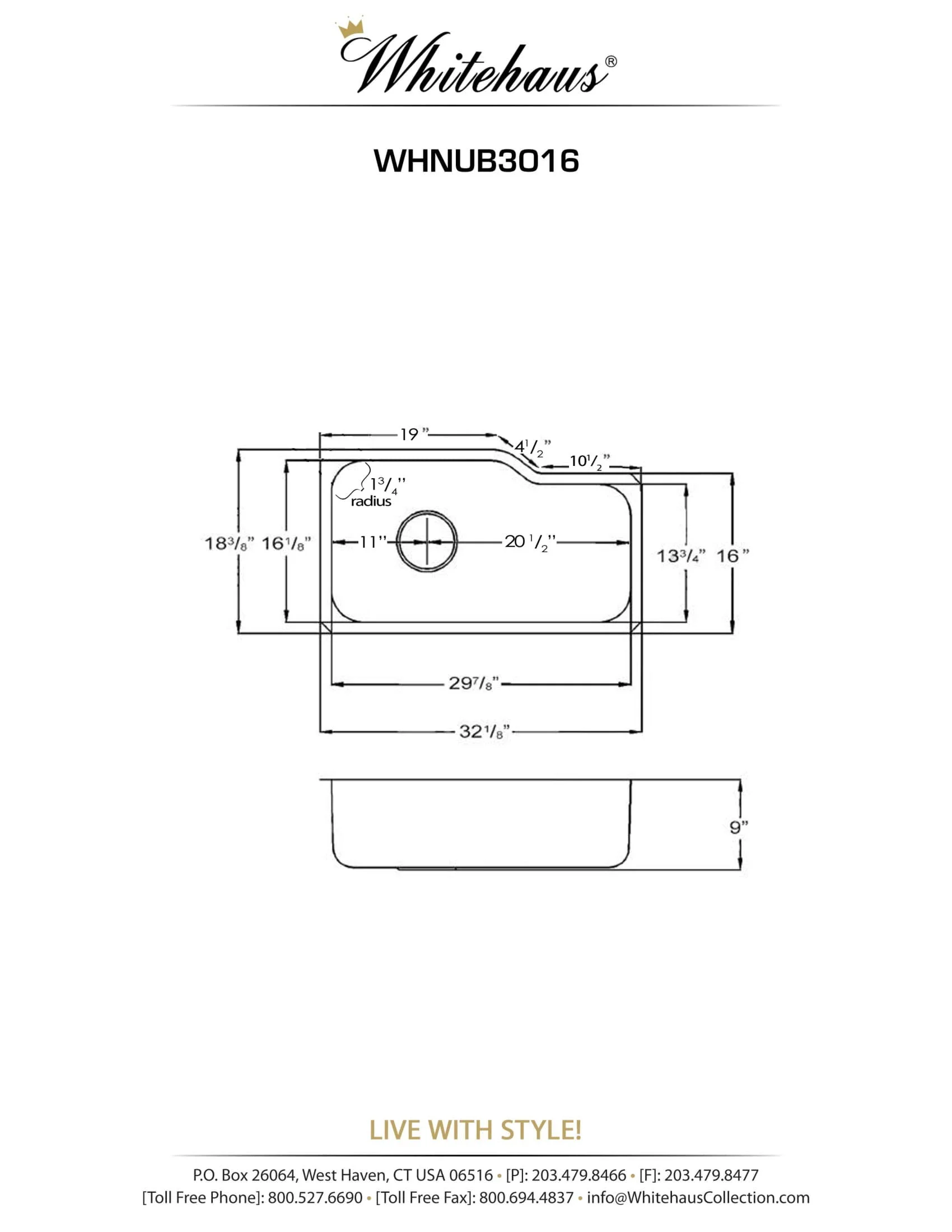 Whitehaus Noah's Collection Brushed Stainless Steel Single Bowl Undermount Sink