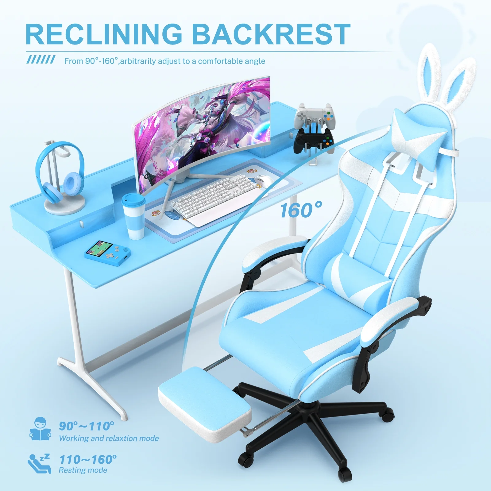 SOONTRANS Green Gaming Chair with Footrest, High Back Gamer Chair with Massage Lumbar Pillow, Gamer Computer Desk Chair (Green)