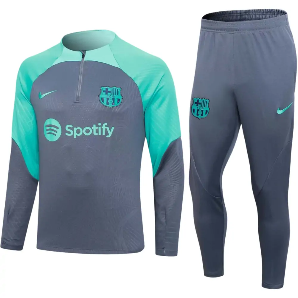 2023/2024 Barcelona Half-Pull Training Suit Green-Gray Jersey Set