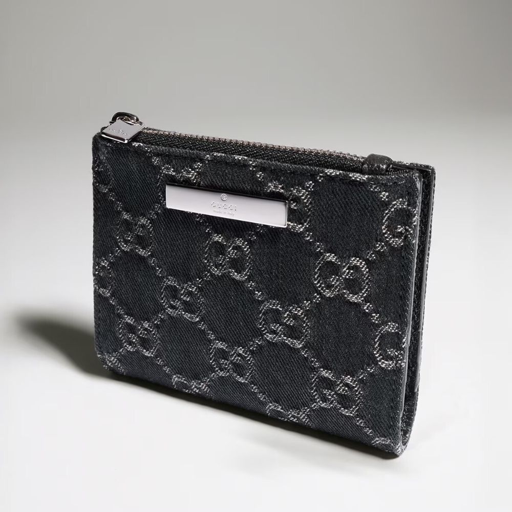 Gucci Small Wallet GG Denim Black Plaque 3.9 Inches