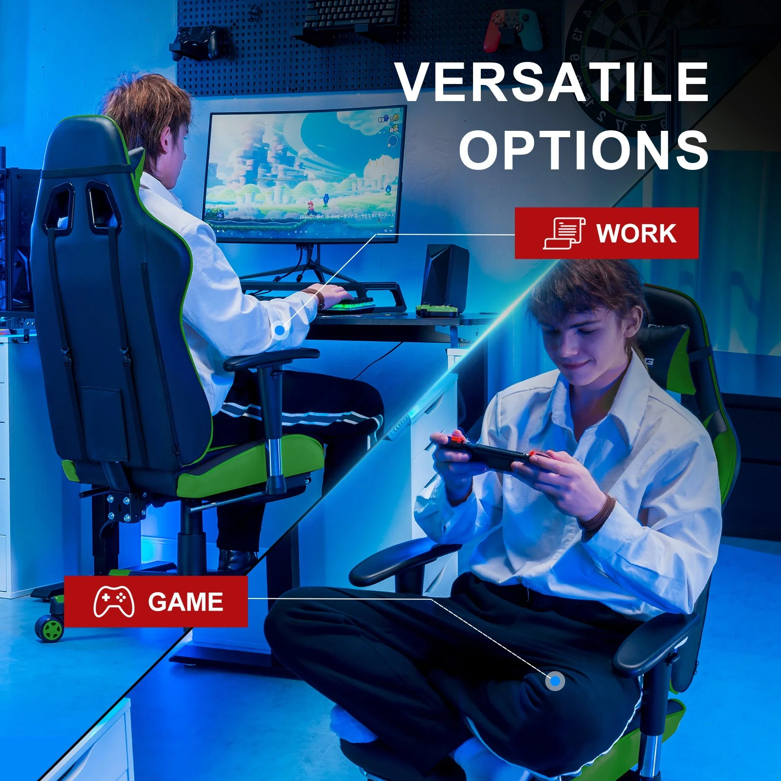 GTRACING Gaming Chair, Ergonomic Office Desk Chair with Lumbar Support, PU Leather, Footrest & Adjustable Headrest, Red